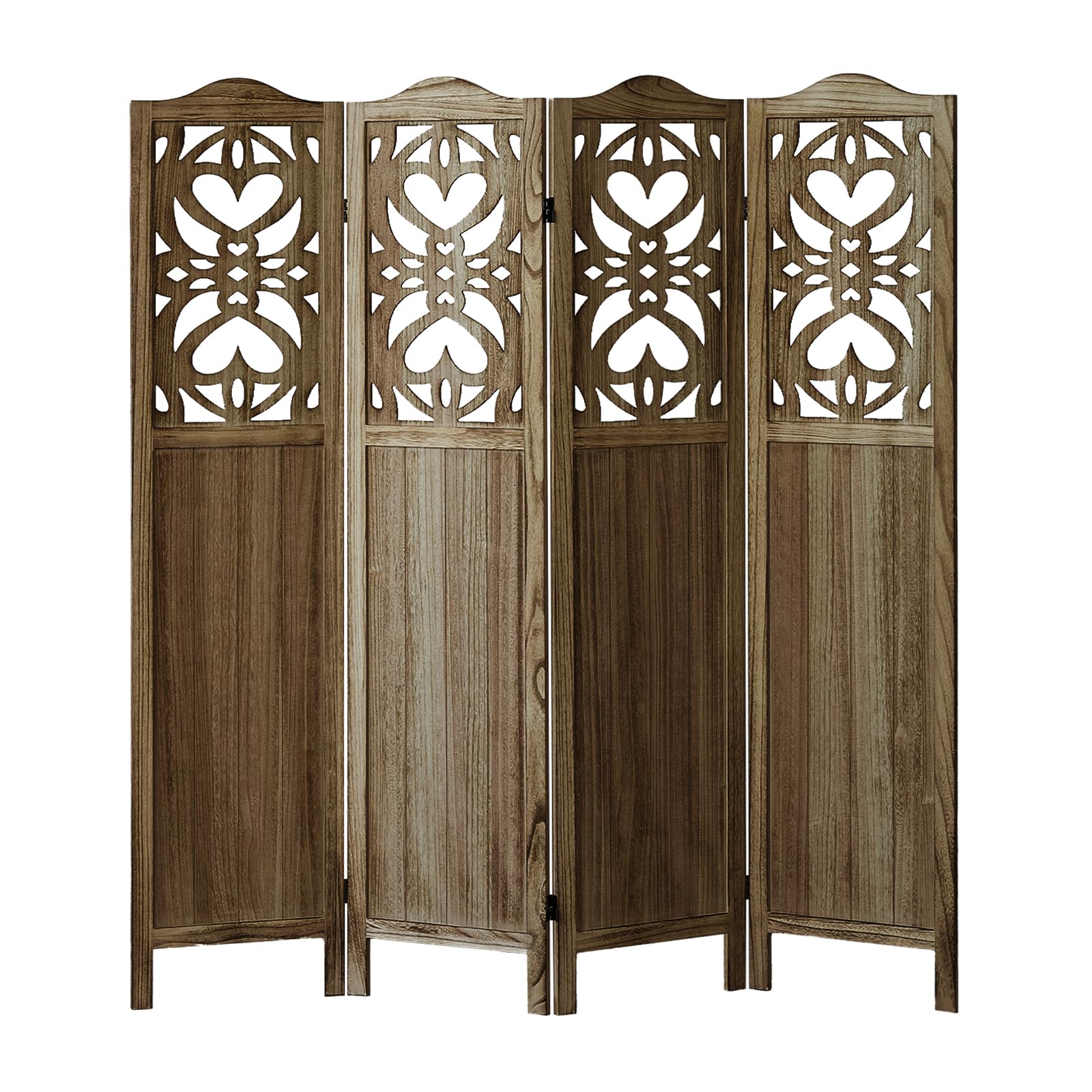4 Panel Wood Room Divider - 5.6Ft Folding Privacy Screen with Carved Design | Freestanding Partition for Bedroom, Home Office & Living Room | Portable Space Divider in Brown Finish | Perfect for Room Separation, Privacy & Home Decor