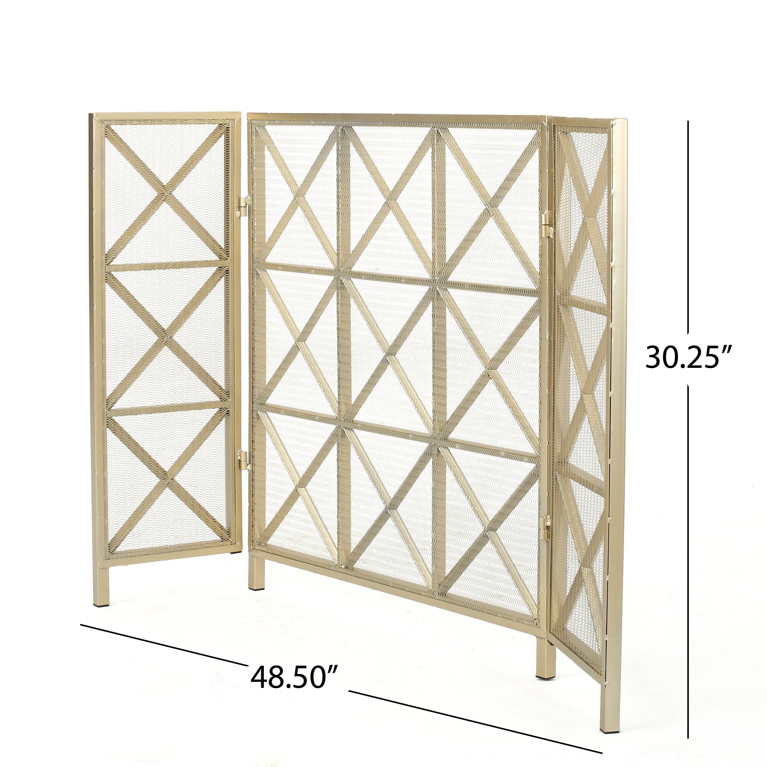 Christopher Knight Home Margaret 3-Panel Iron Fireplace Screen in Gold - Decorative Fireplace Guard for Living Room, Bedroom & Home Safety
