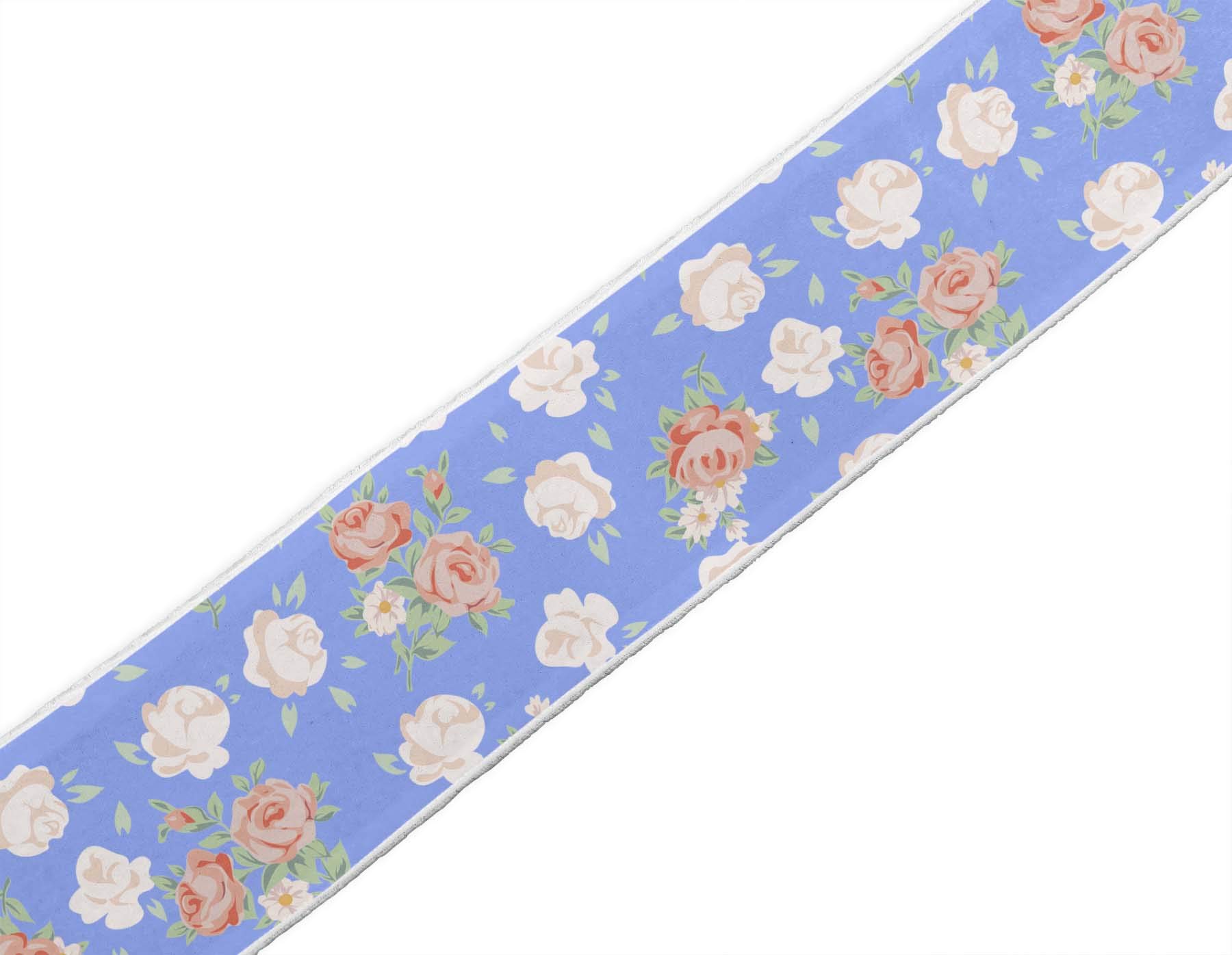 Indian Beautiful Art Blue Leaves & Rose Floral Printed 4-Inch Dupion Fabric Ribbon Trim - 9 Yards for Crafts, Sewing Accessories | Perfect for DIY Projects, Gift Wrapping, and Home Decor