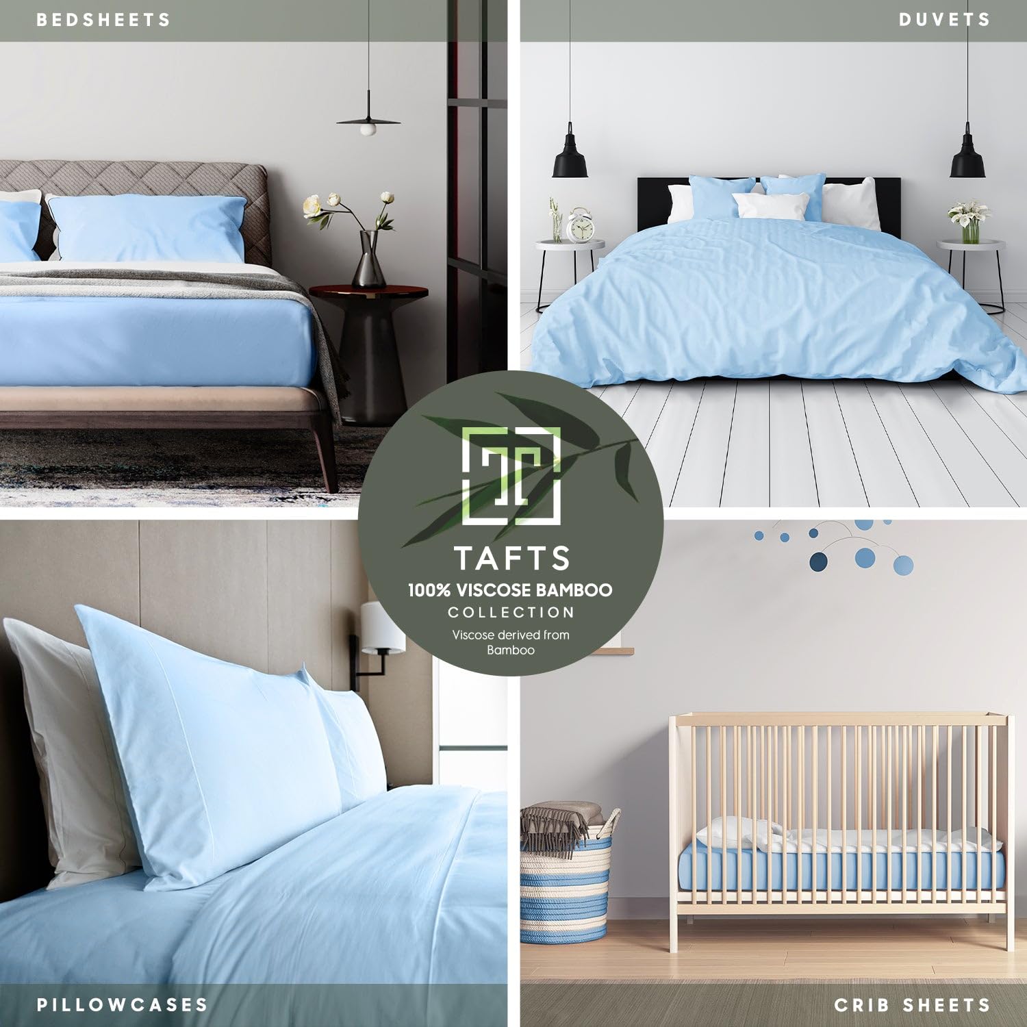 Tafts Queen Sheets Set - 100% Bamboo Viscose Bedding, Ultra Soft & Cooling, Double Stitched for Durability (Sky Blue) | Perfect for Hot Sleepers & Luxury Bedroom Decor