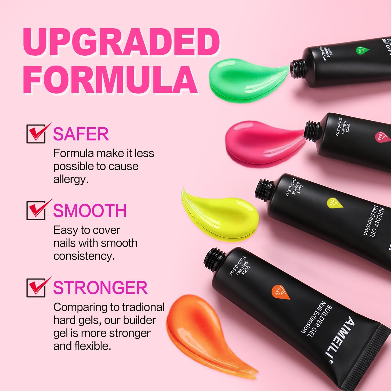 AIMEILI Builder Gel Kit - 6 Neon Colors, 15ml Acrylic Gel for UV LED Nail Enhancement | DIY Nail Art, Salon Quality Manicure, Long-Lasting Nail Extensions