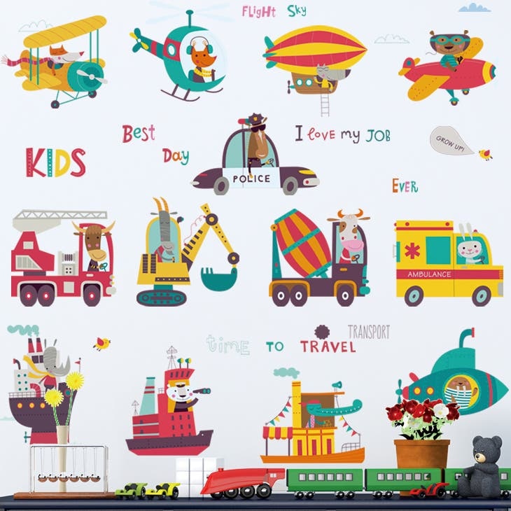 Car Themed Wall Stickers - Decorative Vinyl Decals for Kids Room, Nursery & Office | Perfect for Boys Bedroom, Playroom & Classroom Decor
