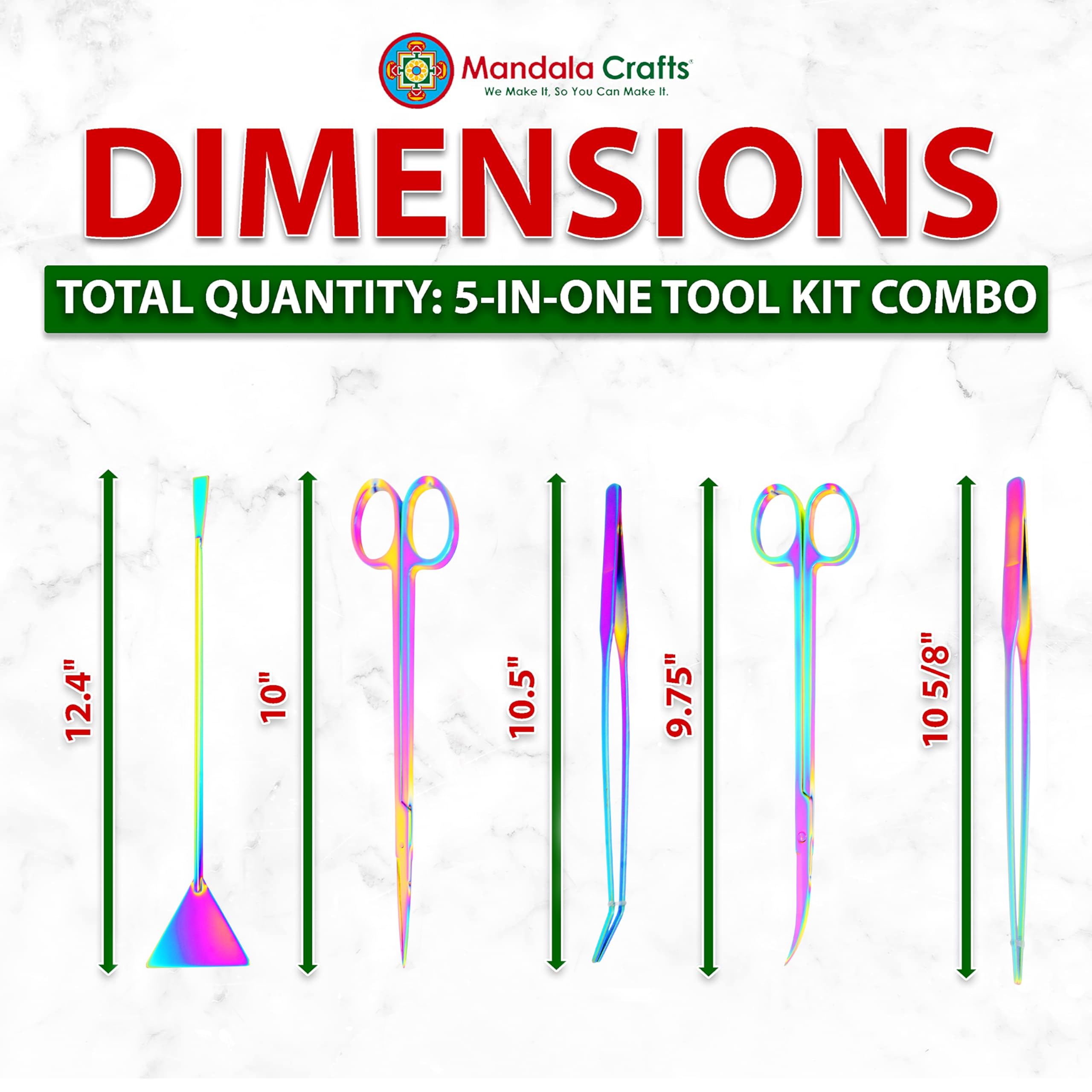 Rainbow Stainless Steel Aquascape Tools Kit - Aquarium Tweezers & Scissors for Plants & Fish Tank - Terrarium & Aquascaping Use