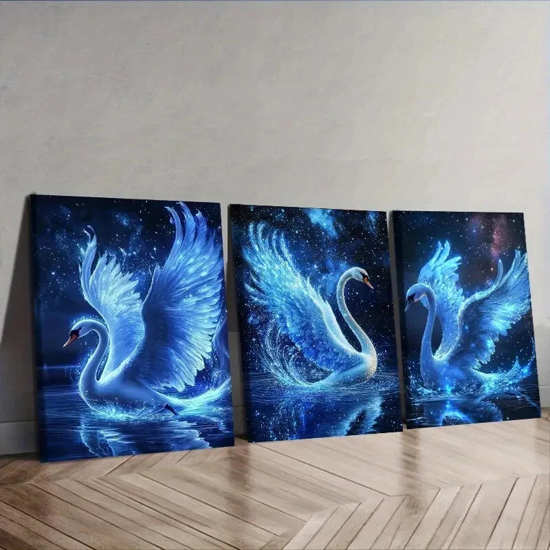 3-Piece White Swan Wall Art Set - Framed Canvas 40x60cm - High Quality Print - 100% Australian Made - Ready to Hang - Perfect for Living Room, Bedroom & Office Decor