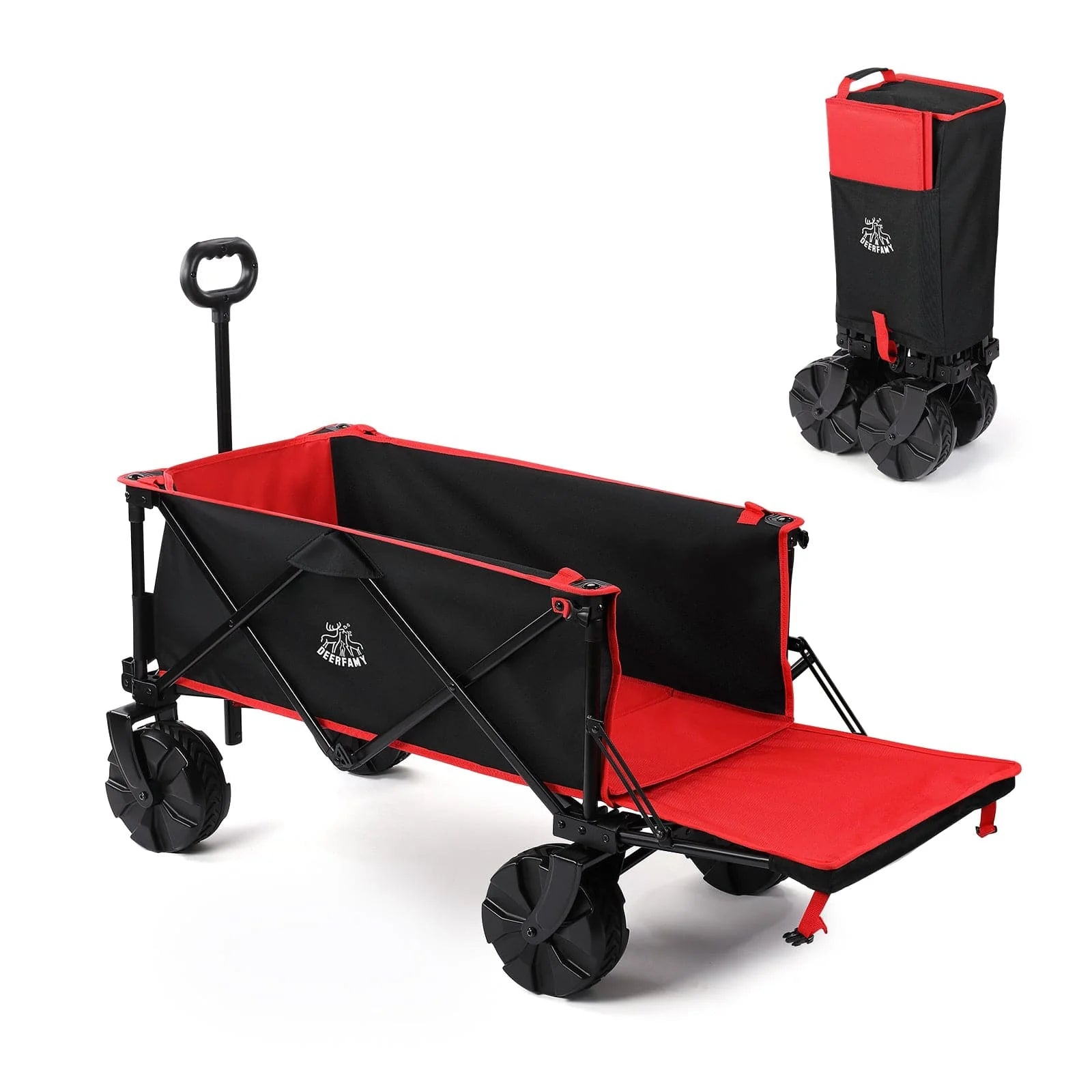 BougeRV 140L Large Capacity Foldable Wagon Cart for Outdoor Camping, Beach, Picnic, Grocery Shopping & Tailgating - Heavy Duty Utility Cart with All-Terrain Wheels (DeerFamy)