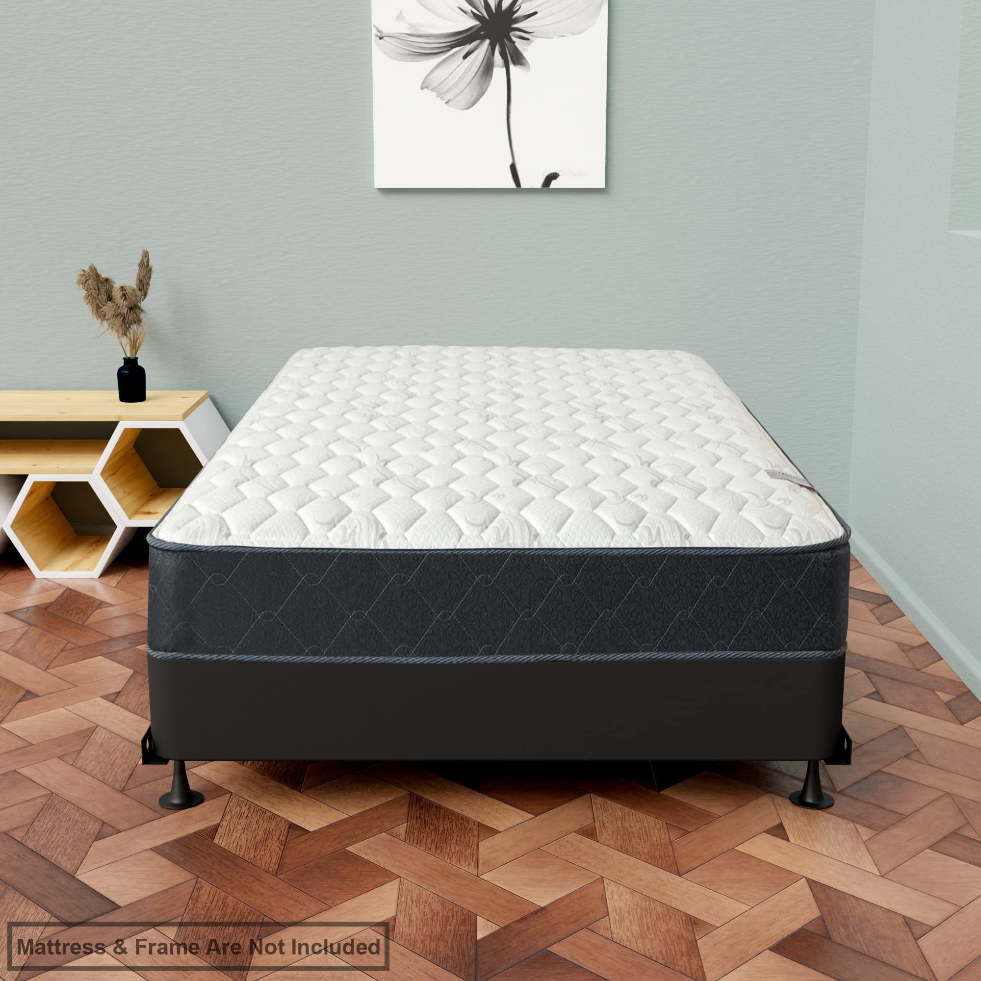 Mayton 8-Inch Full Size Box Spring Foundation - Easy Assembly Wooden Mattress Support System for Pressure Relief | Durable & Compact Bed Base for Small Spaces | Perfect for Guest Rooms, Dorms & Apartments (Black)