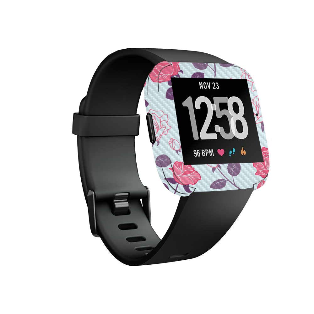 Premium Carbon Fiber Skin for Fitbit Versa - Vintage Floral Design | Protective & Durable Textured Cover | Easy to Apply & Remove | Made in USA | Perfect for Gym, Work & Everyday Wear