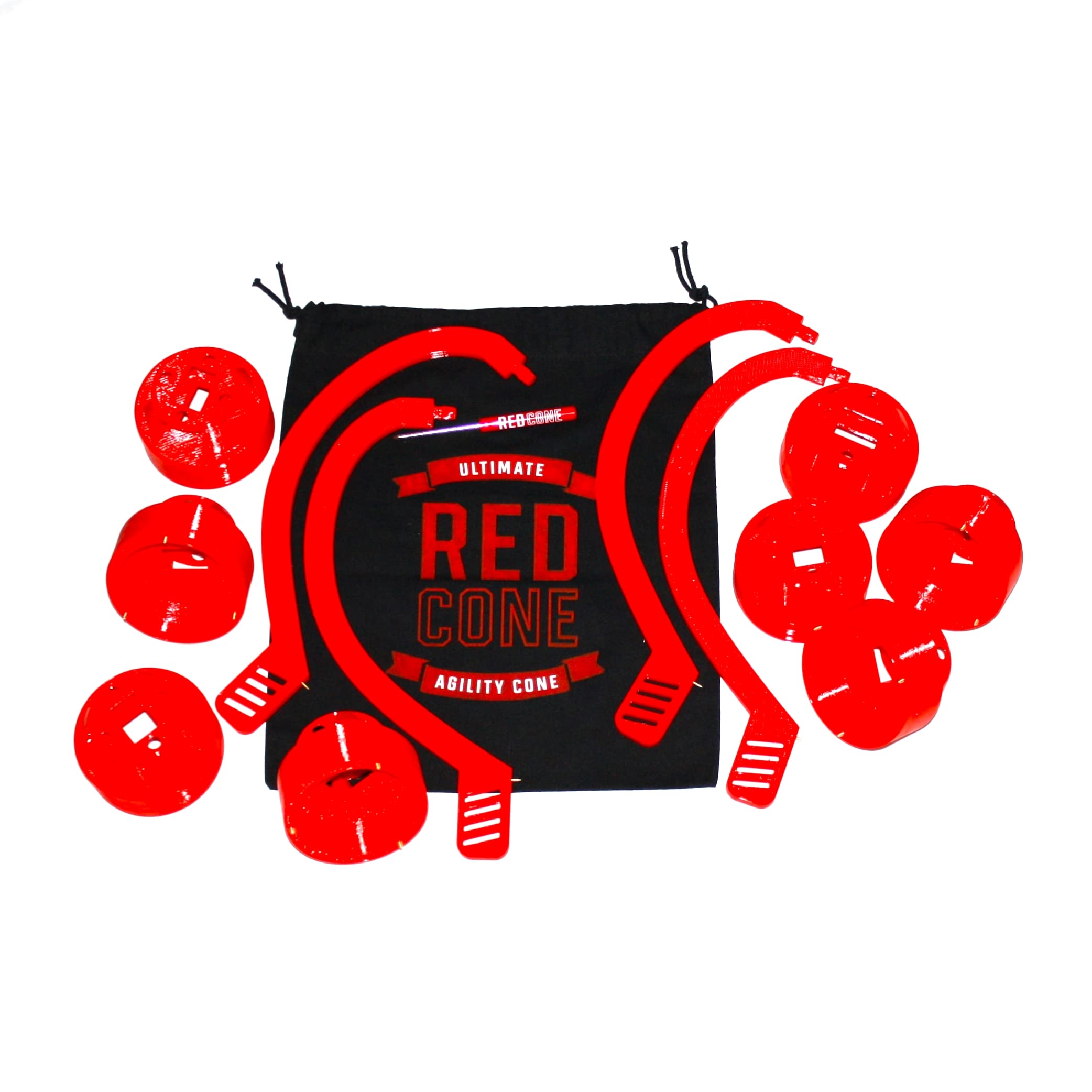 3DWorxs RED Cone Hockey Training Cones - Durable Agility Cones for Stickhandling & Skating Drills - Includes Drawstring Bag - Perfect for Hockey Players, Coaches & Team Practice