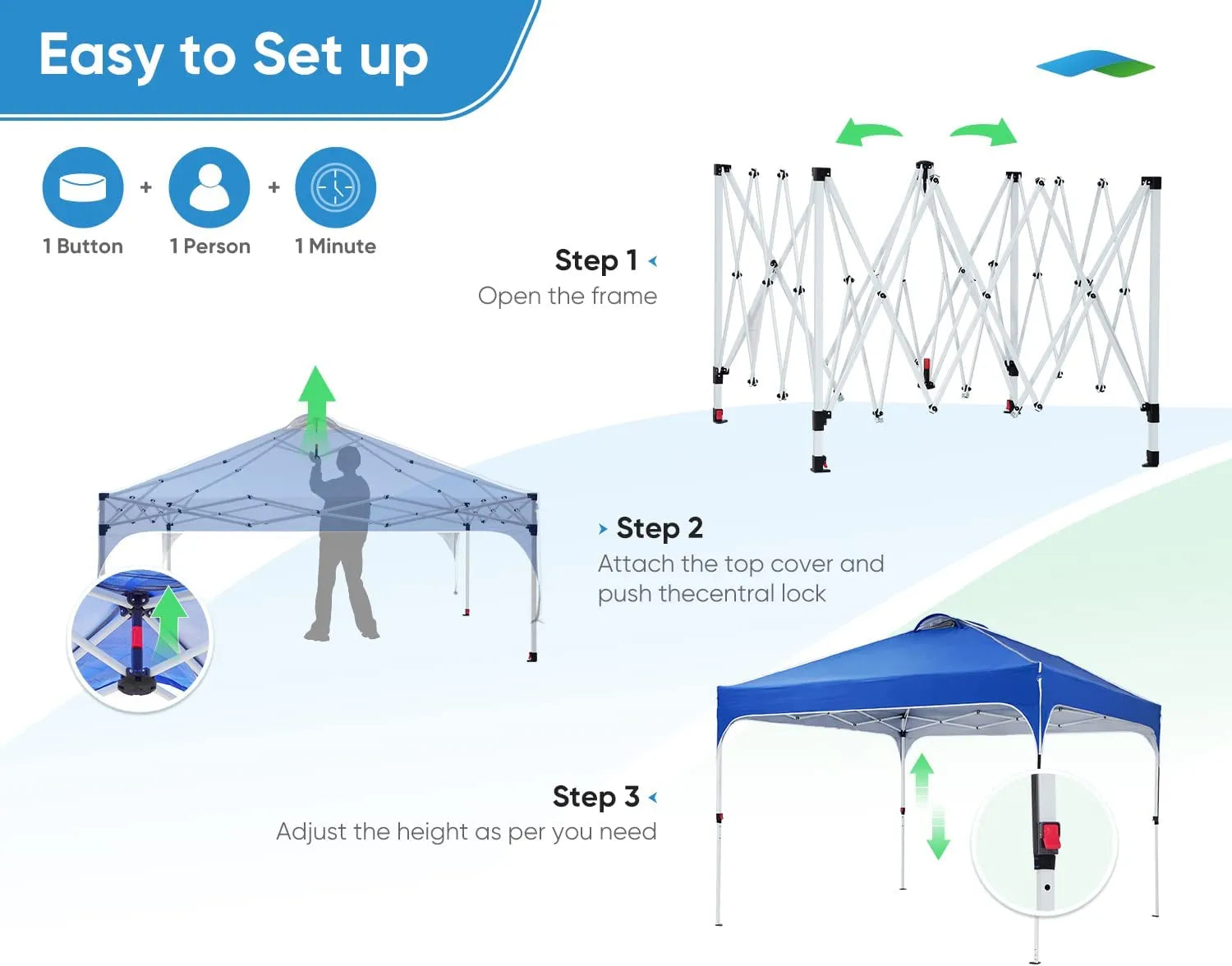 10' x 10' Pop Up Canopy Tent - Easy One Person Setup, Instant Shelter for Outdoor Events, Camping, Beach Parties, and Farmers Markets