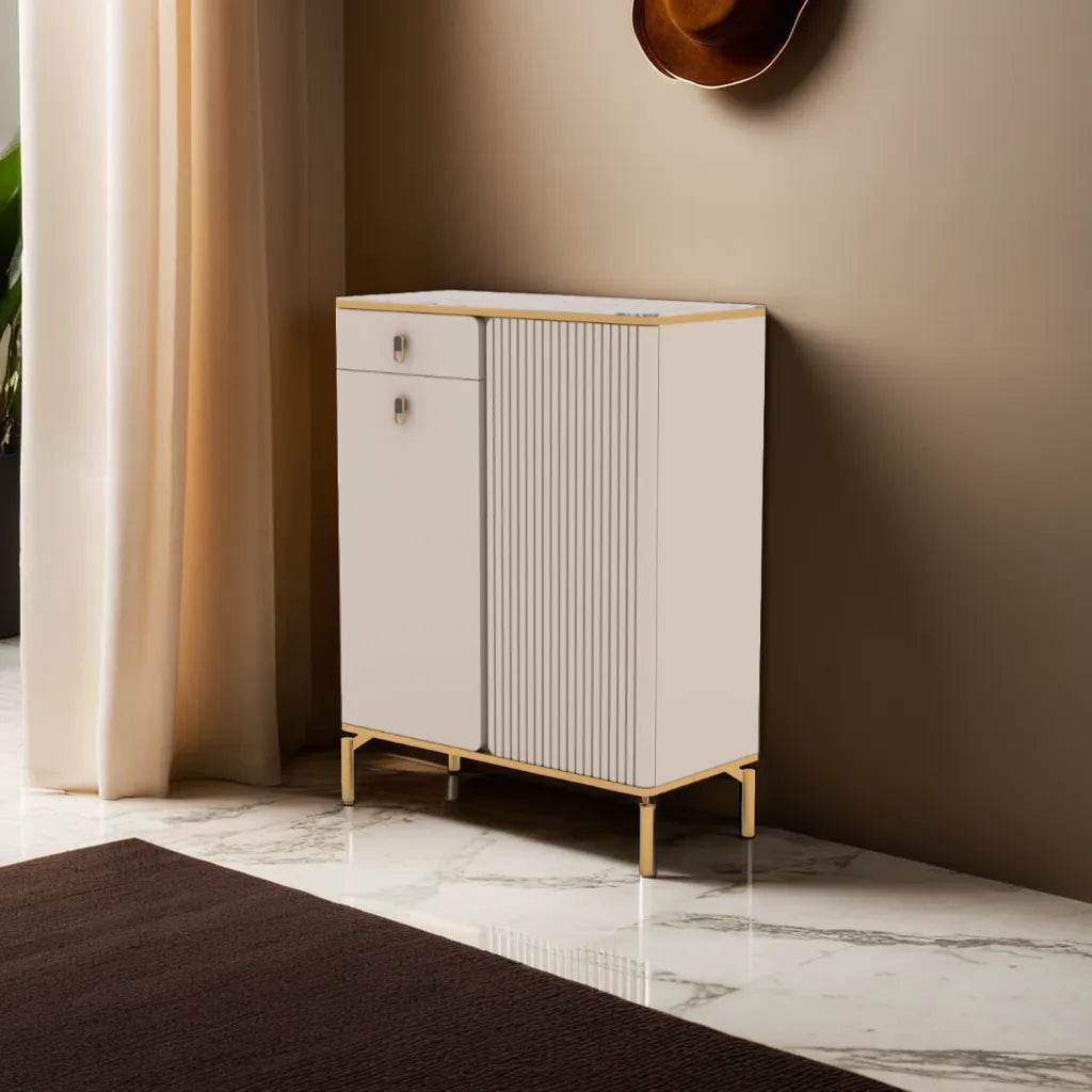 Koda 2 Door Shoe Cabinet with Durable Sintered Stone Top - 80cm Storage Organizer for Entryway, Hallway & Closet - Modern Shoe Rack for Home & Office Organization