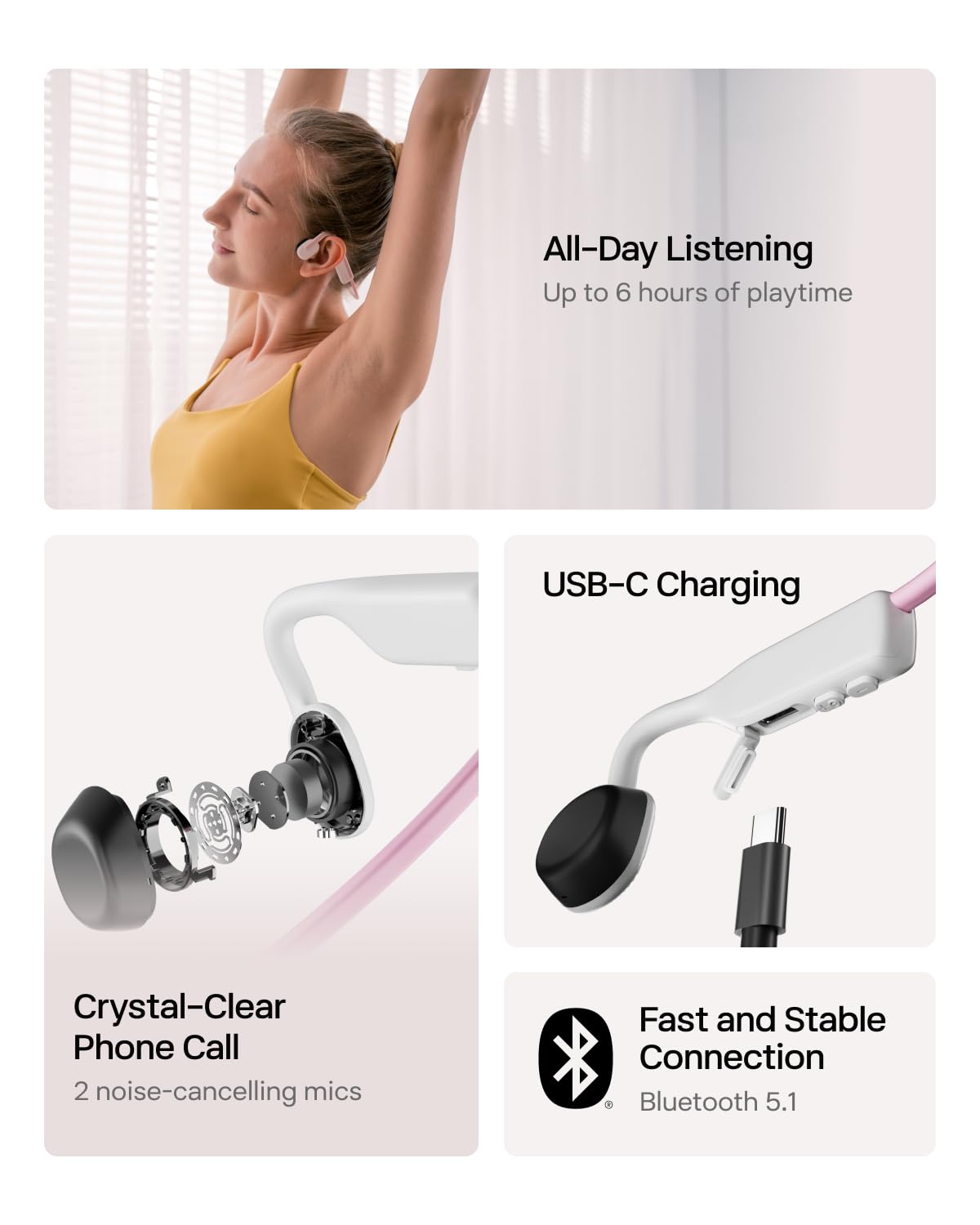 Shokz OpenMove Open-Ear Bluetooth Sport Headphones - Wireless Bone Conduction Headphones for Running, Cycling & Workouts - Sweatproof & Lightweight with Sticker Pack (Pink) - Perfect for Gym, Jogging & Outdoor Activities