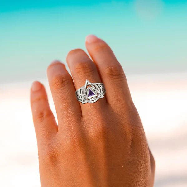 Celtic Triquetra AA Recovery Symbol Sterling Silver Ring with Gemstone - Spiritual Jewelry for Sobriety & Healing - Perfect for 12-Step Programs, Gifts & Meditation