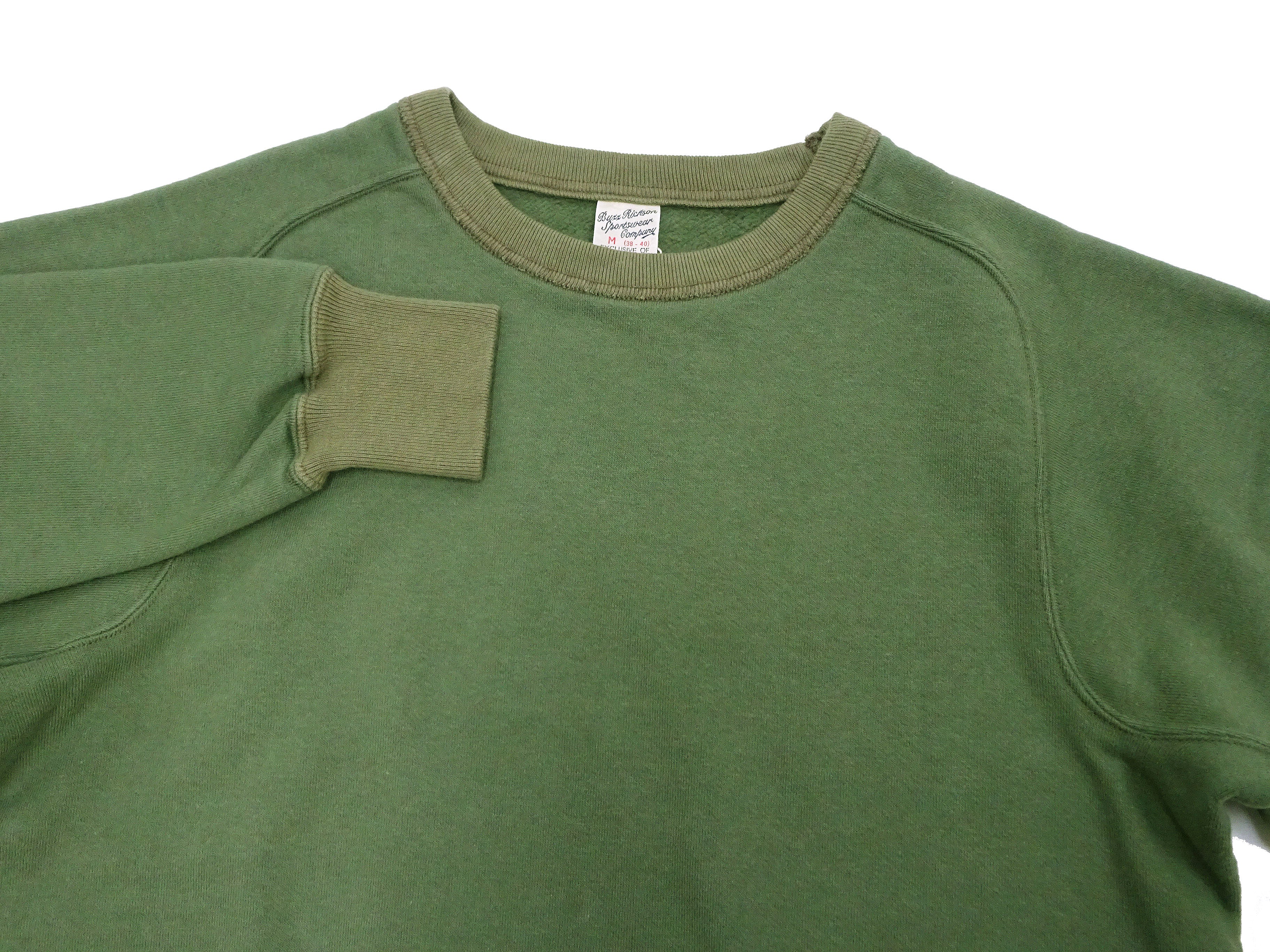 Buzz Rickson Freedom Sleeve Sweatshirt - Men's Casual Plain Crewneck Tubular Knit Loopwheeled Pullover BR69463 in Faded Olive | Perfect for Everyday Wear, Street Style & Layering Outfits