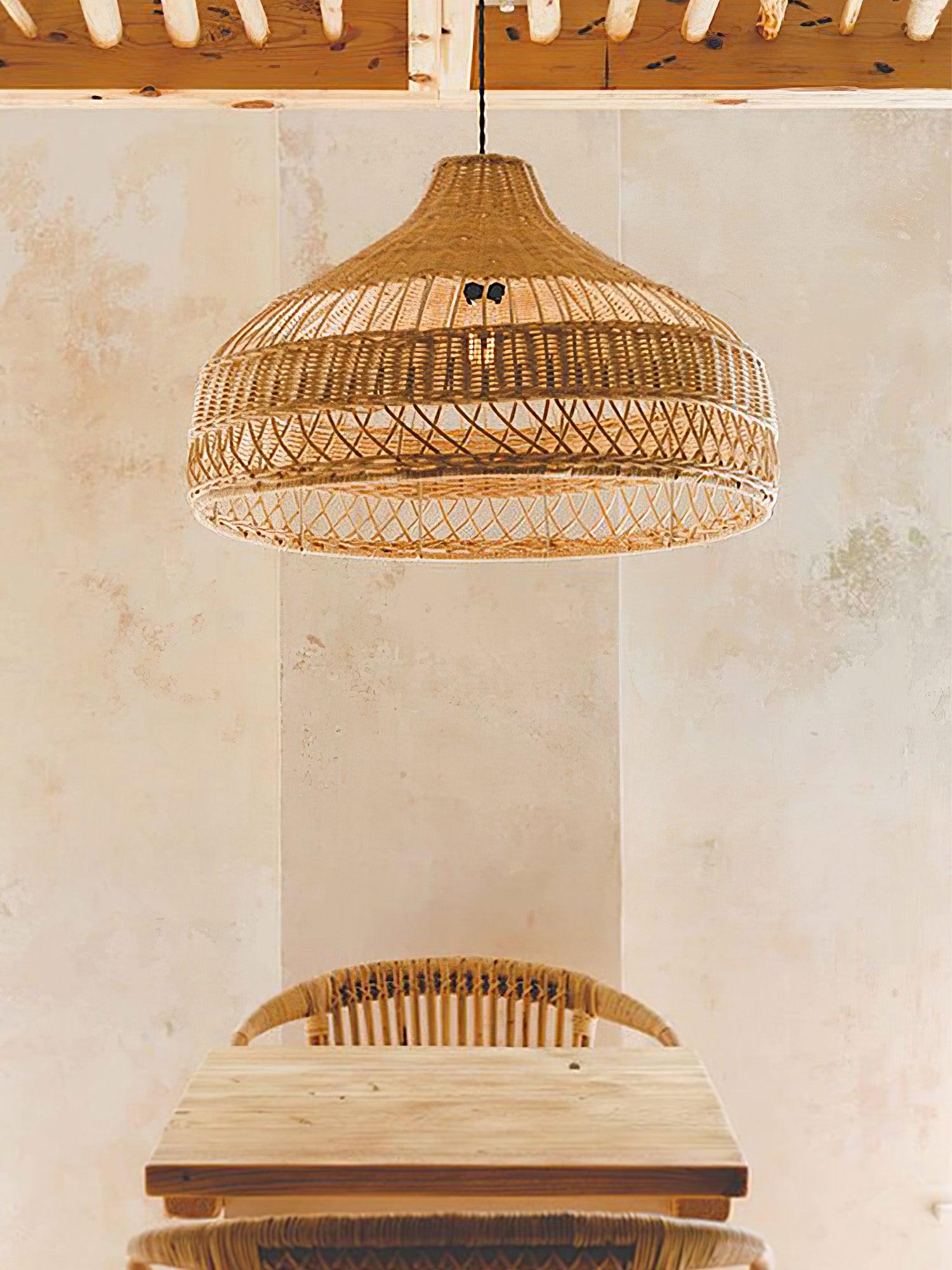 Handwoven Rattan Dome Pendant Light - Boho Chic Ceiling Lamp for Living Room, Bedroom & Patio - Natural Wicker Hanging Light Fixture for Home Decor