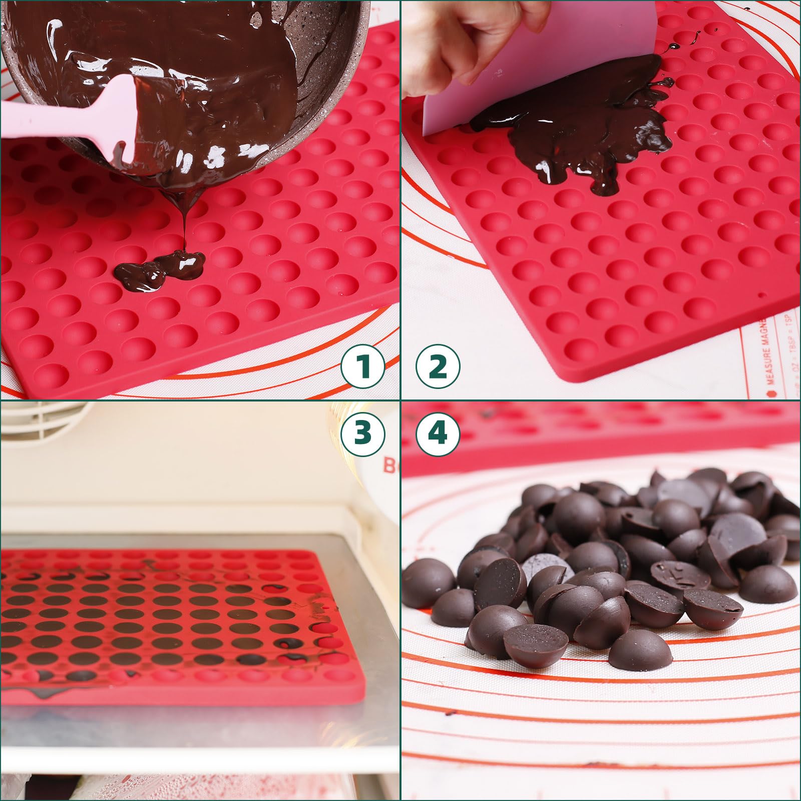 148-Cavity Mini Round Silicone Molds for Baking - Semi Sphere Chocolate Candy Mold for Chocolate Chips, Gumdrops, Cookies, Dog Treats & Cake Decorations (Includes Scraper) | Perfect for Home Baking, Party Treats & DIY Dessert Making