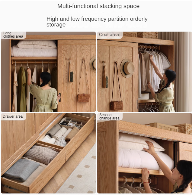 Modern Solid Oak Wood Sliding Door Wardrobe - Durable & Stylish Closet Organizer for Bedroom, Living Room, and Office Storage