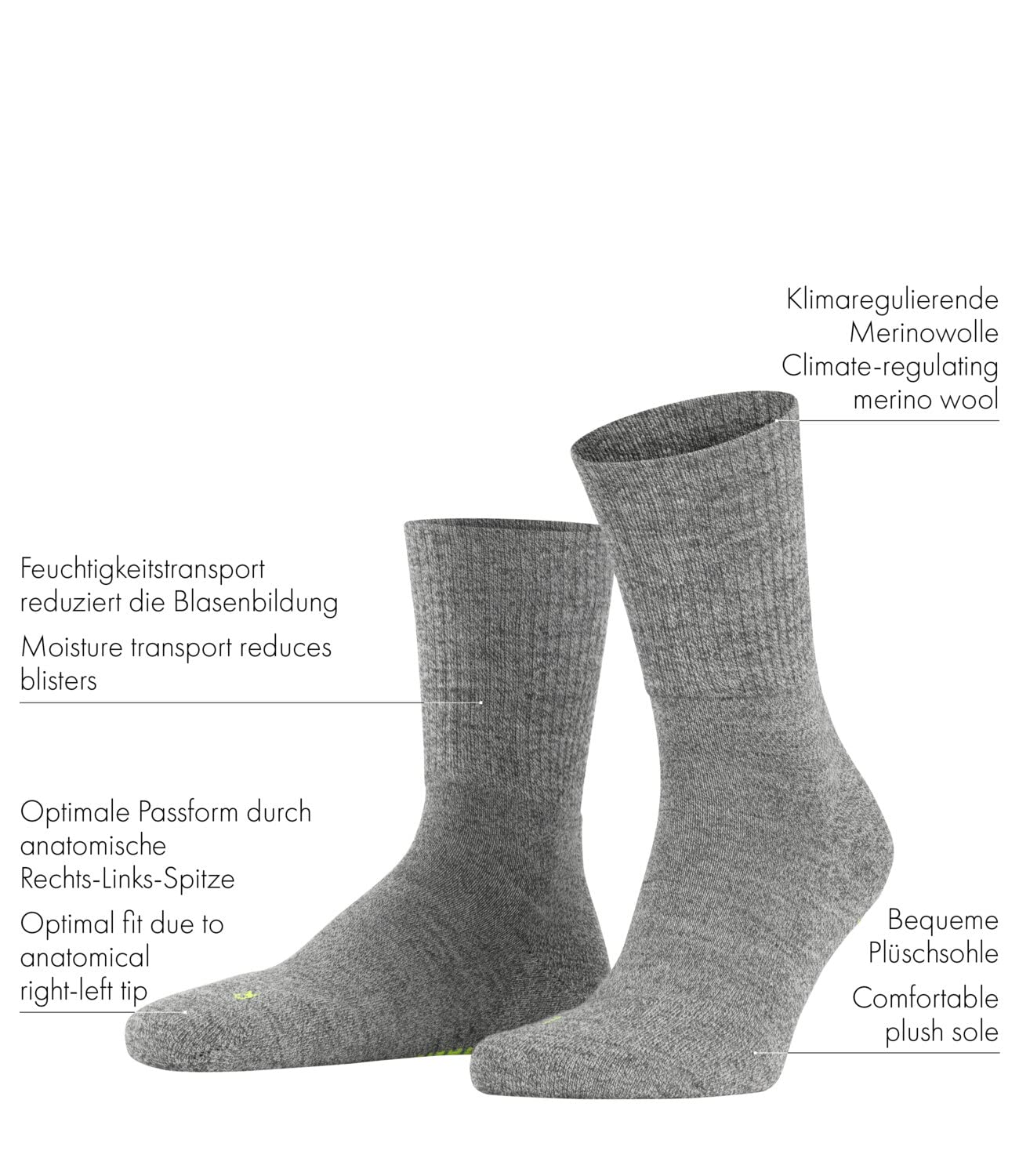 FALKE Unisex Walkie Light Wool Socks - Comfortable & Breathable Hiking Socks for Men & Women - Perfect for Outdoor Activities, Walking & Travel (1 Pair)