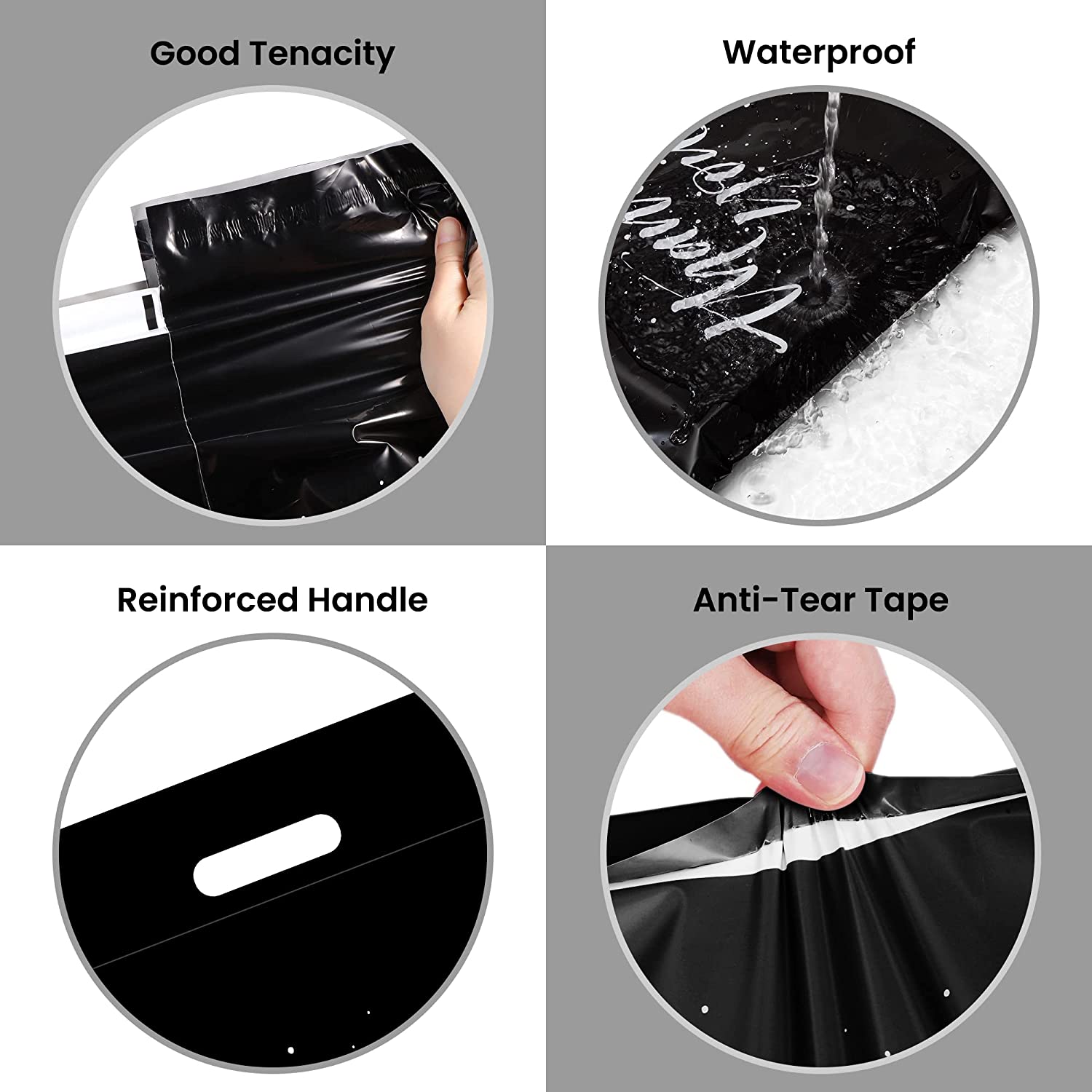 10x13 Inch Black Poly Mailer Shipping Bags with Handle - Waterproof Mailing Envelopes for Ecommerce, Clothing, Books & Small Packages - Perfect for Online Sellers, Amazon FBA & USPS Shipping