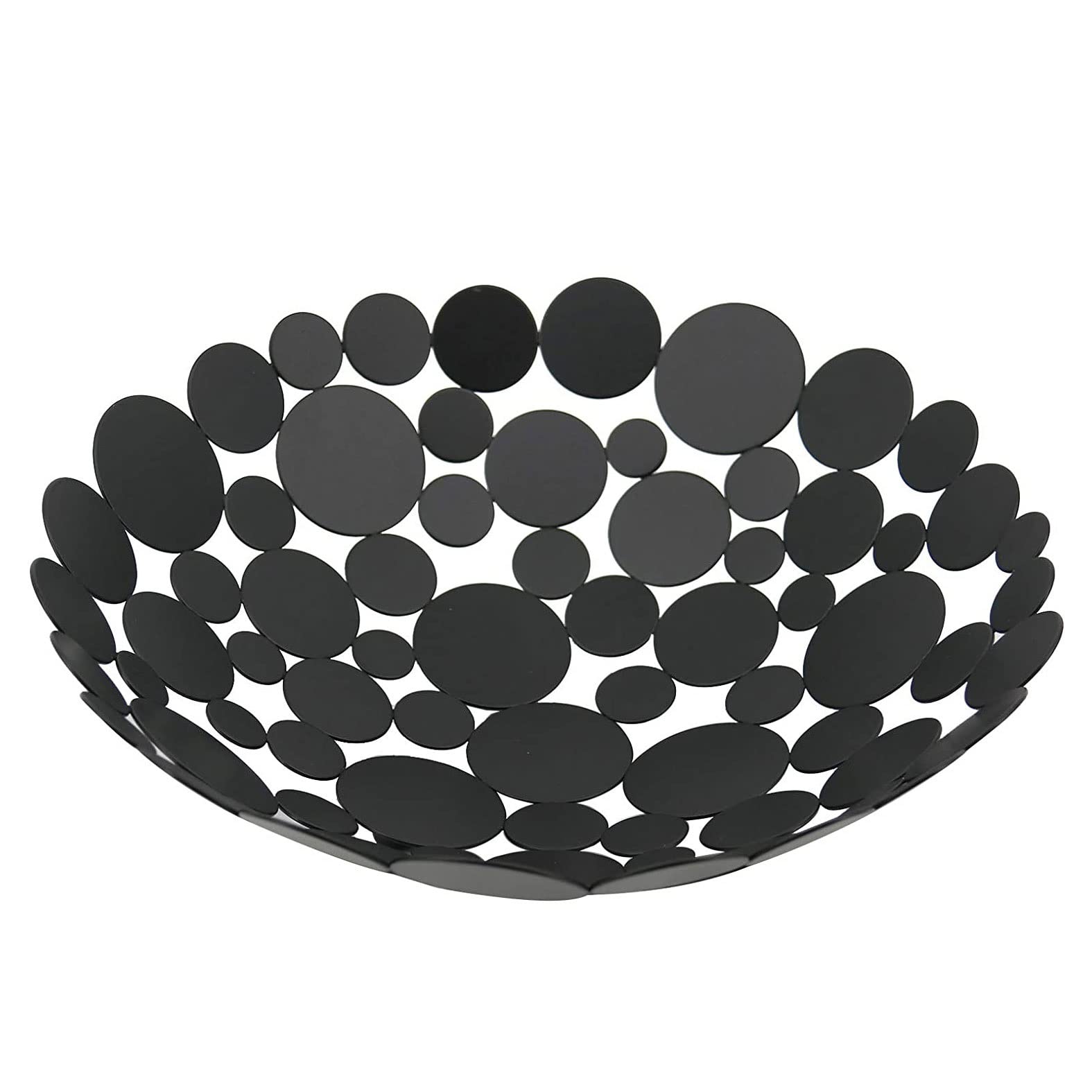 11.6 Inch Large Round Black Metal Fruit Basket - Decorative Countertop Bowl for Kitchen, Dining Room & Home Decor | Perfect for Fresh Fruit Display, Centerpiece, and Table Organization