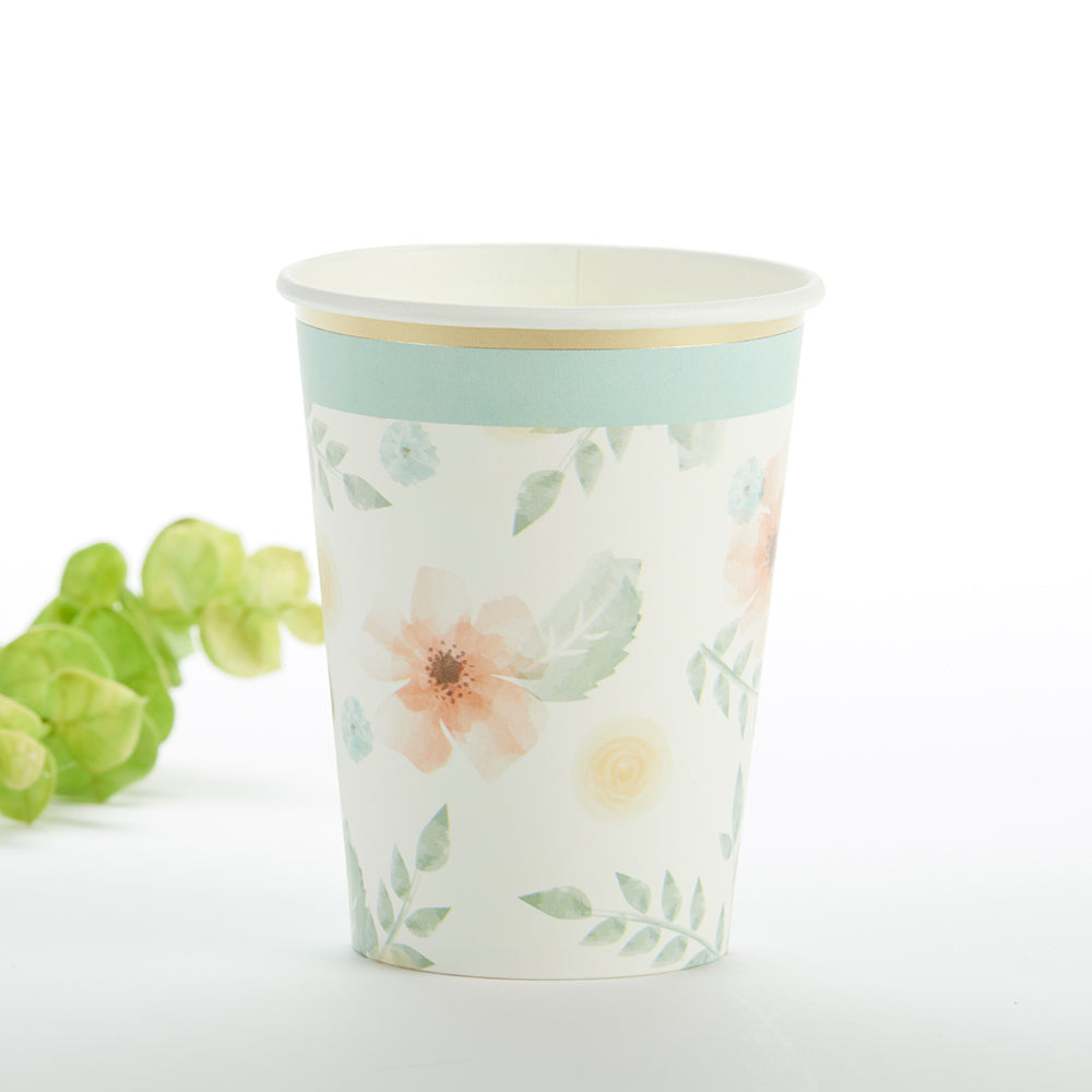 16-Pack Geometric Floral Design 8 oz Disposable Paper Cups - Perfect for Parties, Weddings, and Home Decor