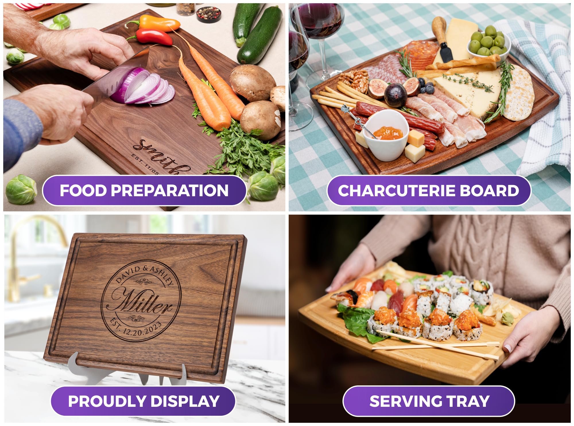 Straga Personalized Wood Cutting Boards - Handmade Engraved Charcuterie Board | Custom Wedding, Anniversary & Housewarming Gift for Couples, Newlyweds (Love Birds Design No.407) - Perfect for Cheese Platters, Charcuterie Displays & Romantic Gift Giving