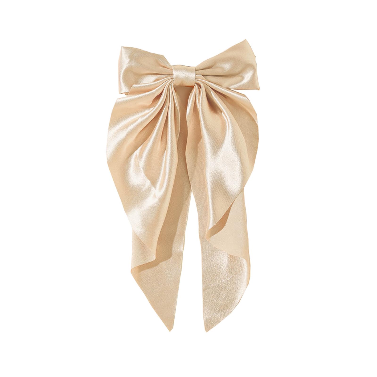 Large French Style Solid Color Knotted Bow Hair Clips with Long Ribbon - Spring Snap Barrettes for Women & Girls (Champagne) | Perfect for Weddings, Parties & Everyday Hair Accessories