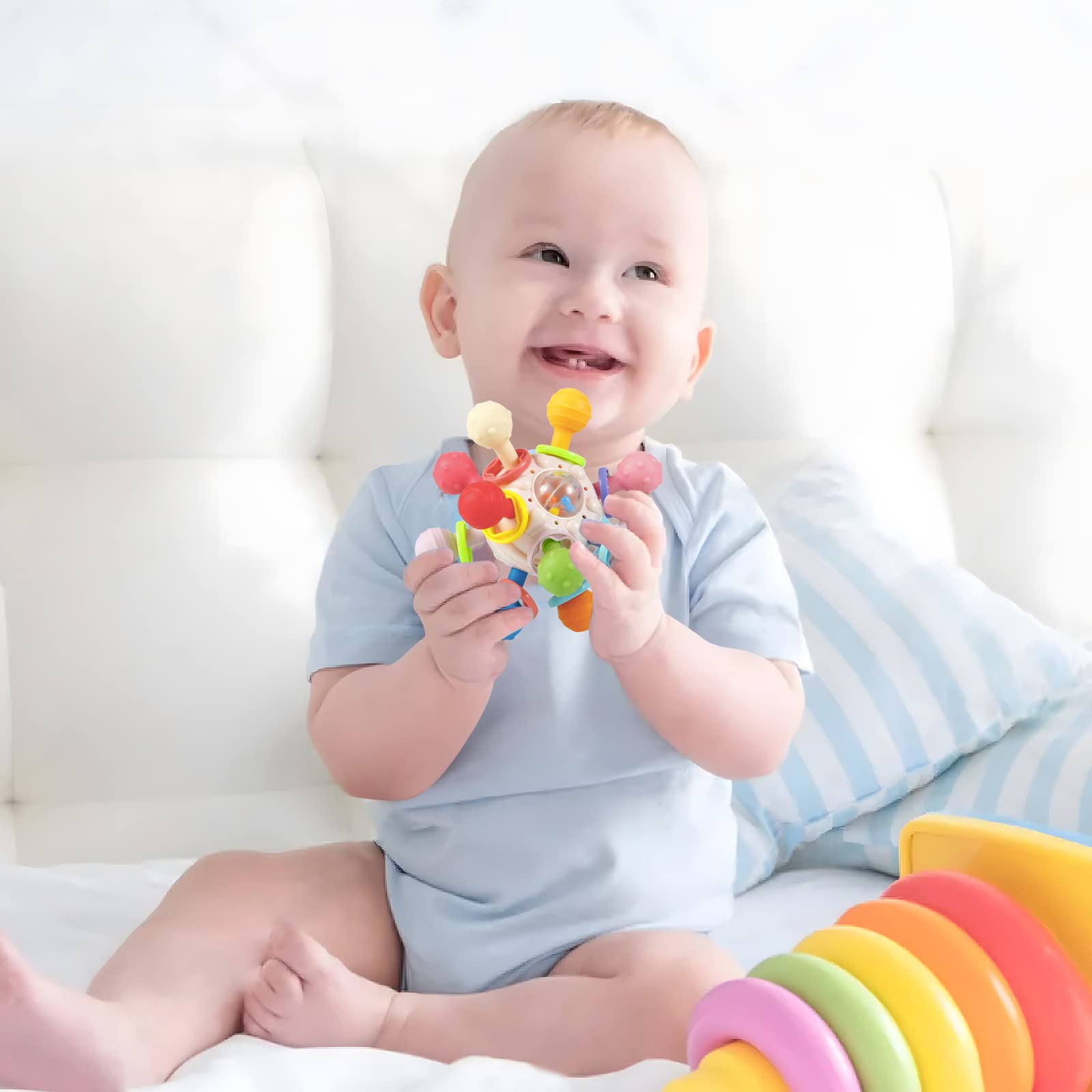 PandaEar Baby Sensory Toys for 0-12 Months - Soft Silicone Teething & Grasping Toy with Rattle, BPA-Free Infant Developmental Chew Ball | Perfect Baby Shower Gift & Soothing Teether for Newborns to Toddlers