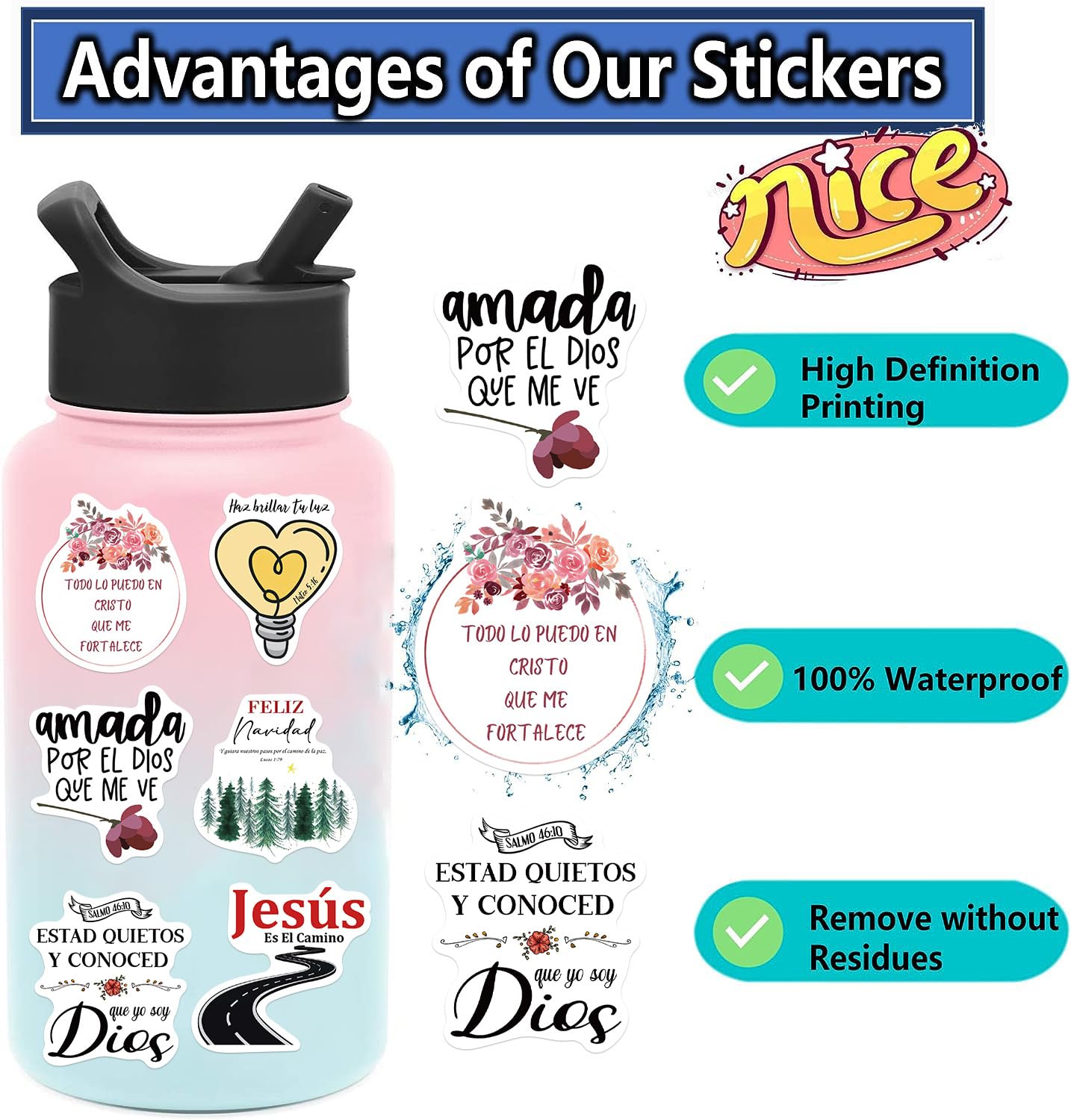 150Pcs Spanish Jesus Christian Stickers - Bible Verse Decals for Laptop, Water Bottle, Skateboard - Waterproof Religious Scripture Stickers - Perfect Gift for Boys, Girls, Teens, Kids & Adults - Ideal for Bible Study, Church Events & Personal Devotion