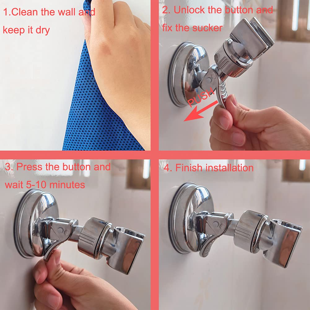 Adjustable Shower Head Holder with Removable Suction Cup - No Drill Shower Bracket, Chrome Polished Bathroom Accessory for Handheld Showerheads - Perfect for Bathroom Renovation & Spa-Like Shower Experience