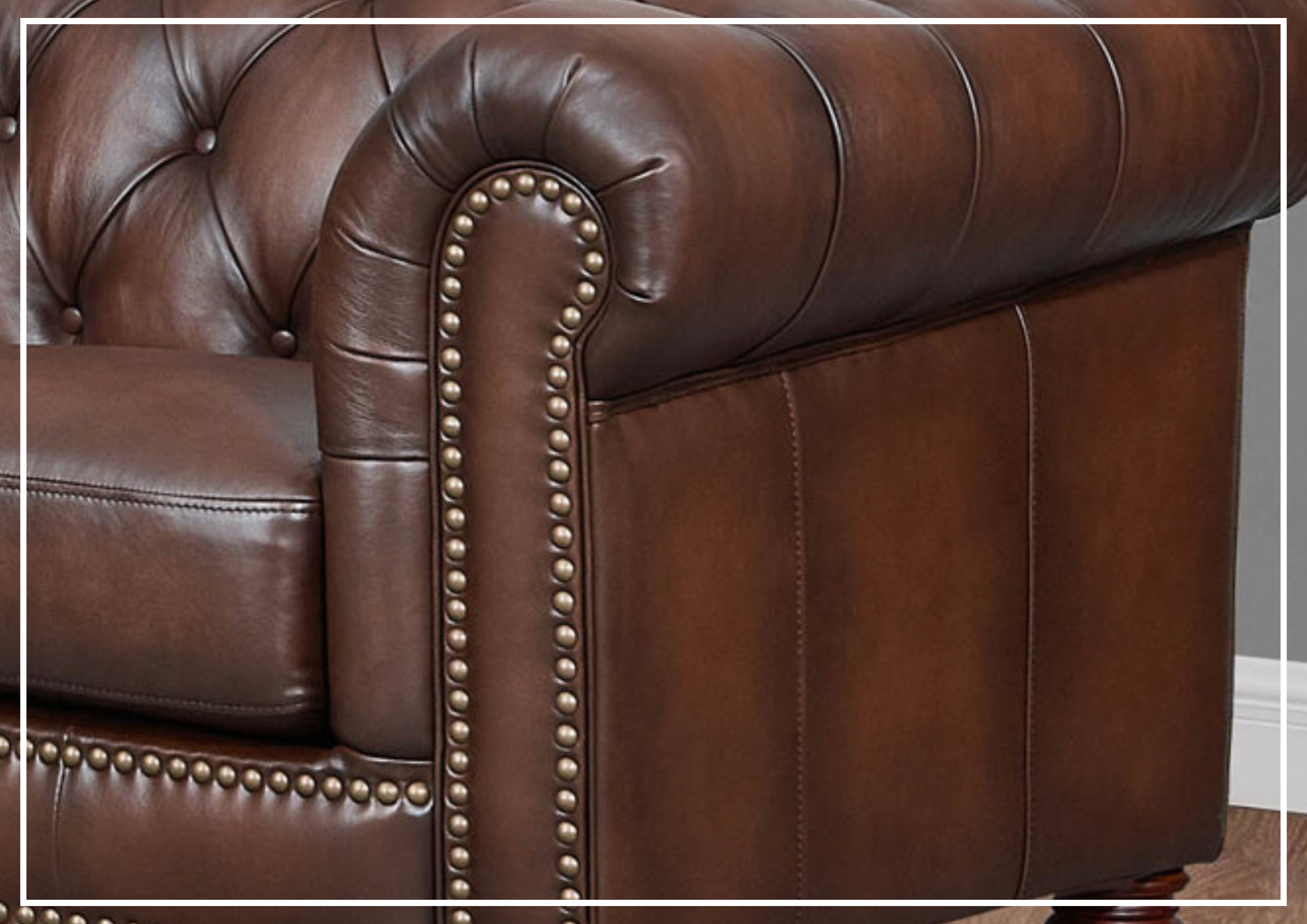 Premium Hydeline Alton Bay Leather Chesterfield L-Shaped Sectional Sofa with Nailhead Trim - Luxurious Living Room Furniture for Home Theater & Entertaining