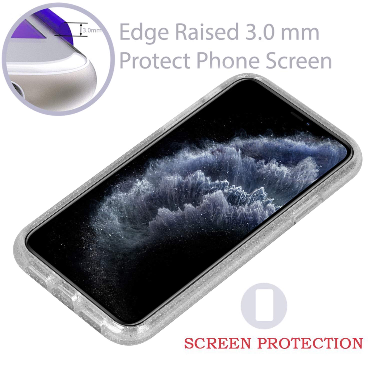 BAISRKE Clear Glitter Protective Case for iPhone 11 Pro Max - Hybrid Hard Plastic & Soft TPU Shockproof Cover | Heavy Duty Armor Protection | High Impact Resistant | Perfect for Everyday Use, Travel & Outdoor Activities