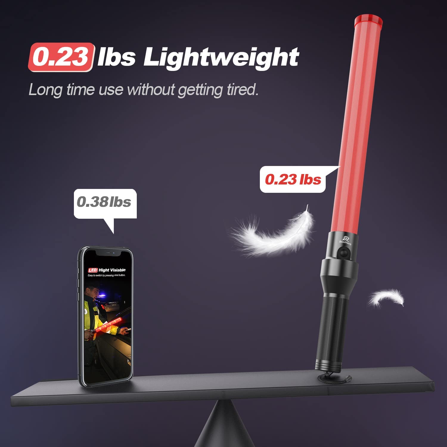 RoadHero 6 Pack 21-Inch LED Traffic Batons - 3 Flashing Modes & White Tip Light for Night Safety - Perfect for Airport Marshaling, Parking Direction, and Traffic Control | Durable Light Wands for Road Safety, Construction Sites & Emergency Signaling