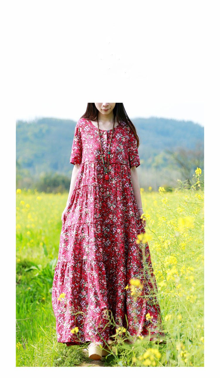 Women's Floral Print Maxi Shirt Dress - Cotton Bohemian Beach Dress for Summer | Perfect for Vacations, Pool Parties & Casual Outings