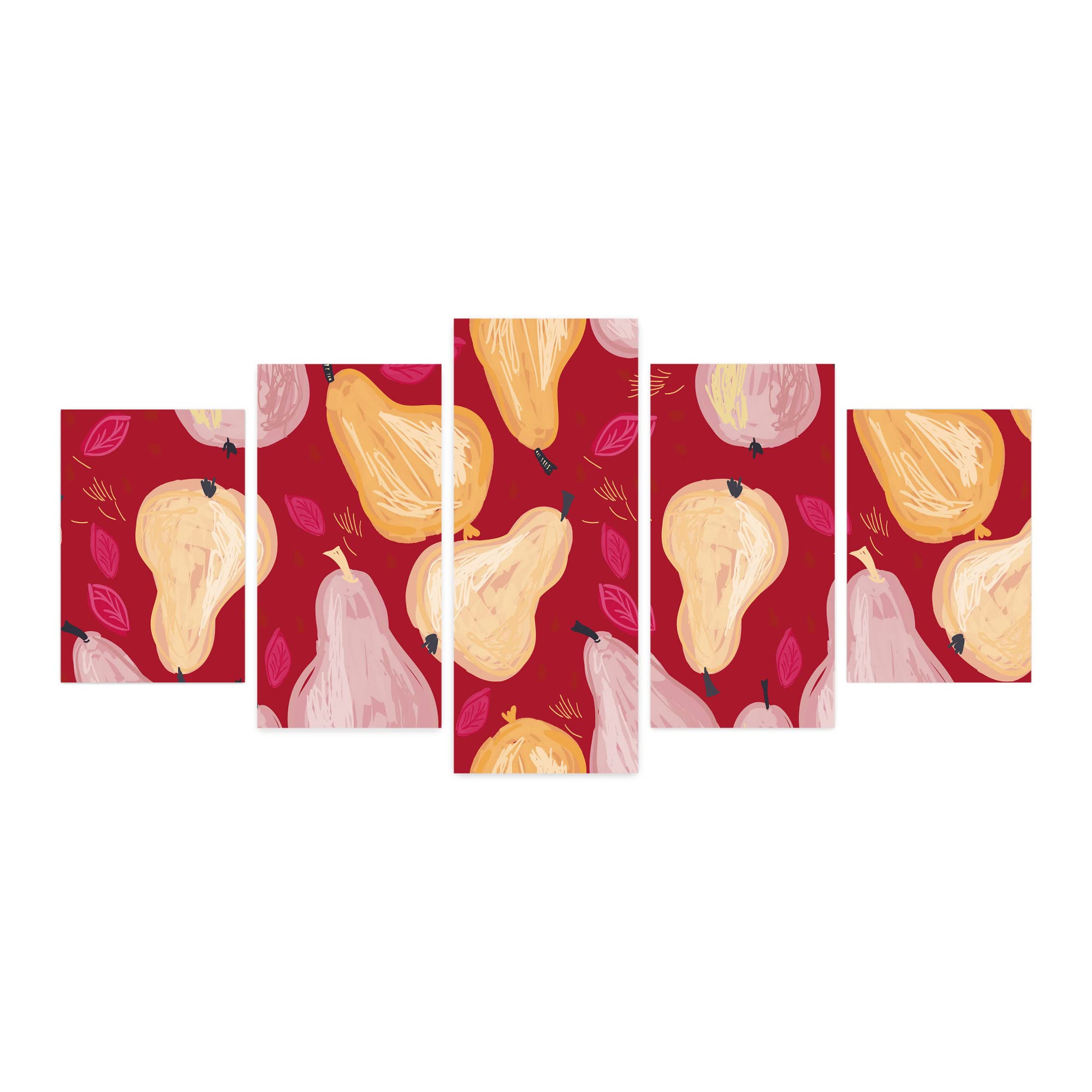 Ambesonne Abstract Watercolor Fruit Wall Art - 5 Panel Acrylic Glass Painting with Pears & Leaves Design, Modern Home Decor for Living Room, Bedroom & Dorm (60x30 Inches, Raspberry Multicolor) | Perfect for Bohemian Style Interiors & Office Wall Decor