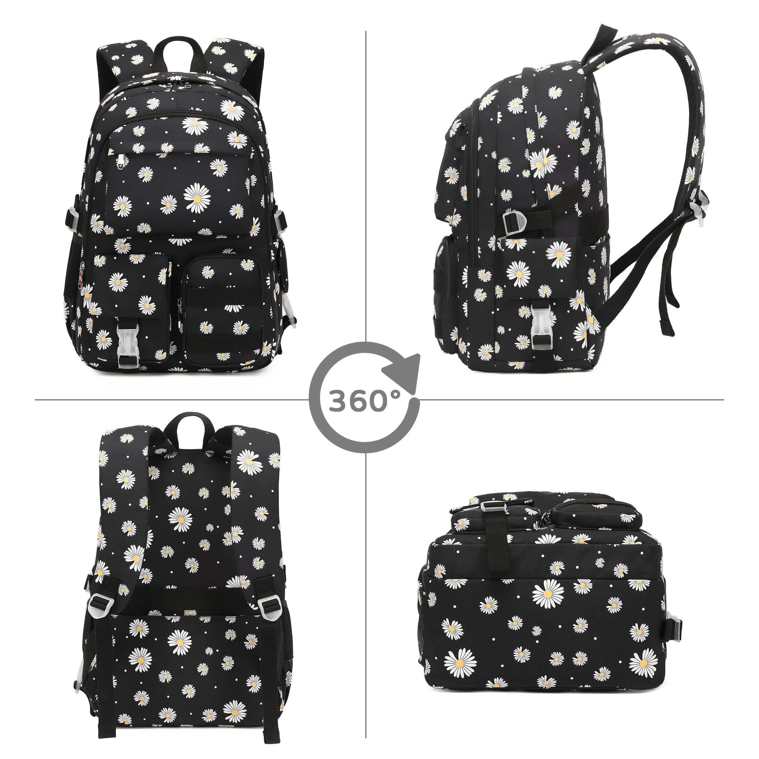 **Daisy Print School Backpack for Girls - Lightweight Bookbag with Lunch Box Set - Perfect for Teen Girls, School, Travel & Daily Use**