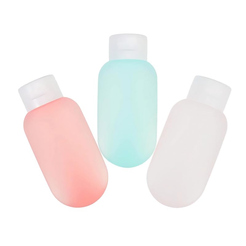 Refillable Travel Bottles for Toiletries - 3 Pack 60ml Leak-Proof Silicone Containers for Shampoo, Conditioner, Lotion & Body Wash | Portable Squeeze Dispenser with Secure Lid | Perfect for Air Travel, Gym & Camping Trips