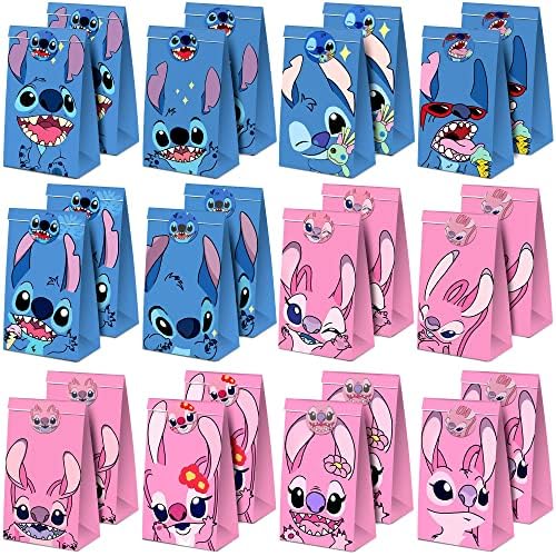24 Pack Stitch Themed Party Gift Bags - Bulk Candy Favor Bags for Kids & Adults Birthday Parties, Baby Showers, Halloween & Christmas Celebrations - Cute Disney-Inspired Party Decorations & Supplies