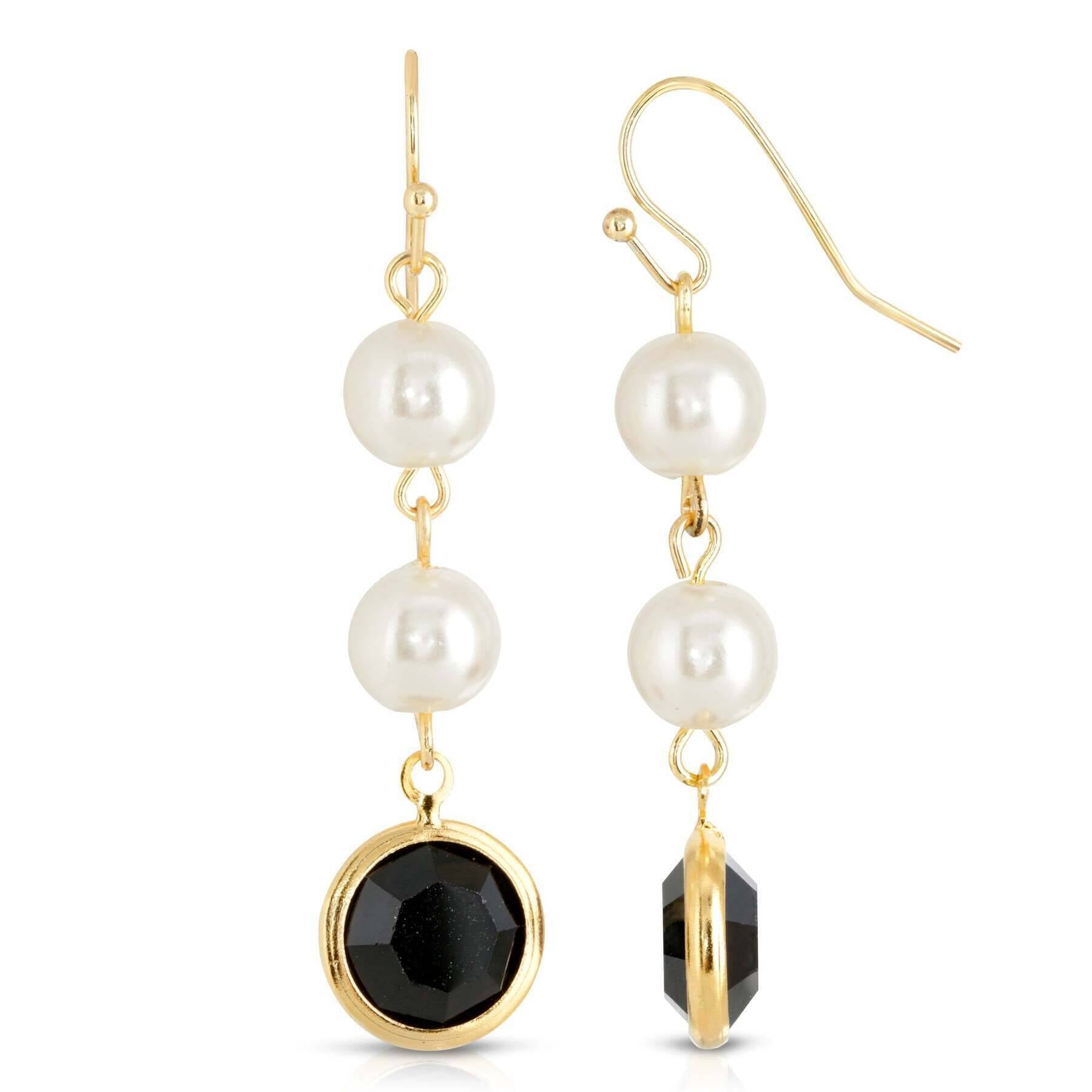 1928 Jewelry Channel Austrian Crystal & Faux Pearl Drop Earrings for Women - Elegant Dangle Earrings for Party, Wedding & Evening Wear