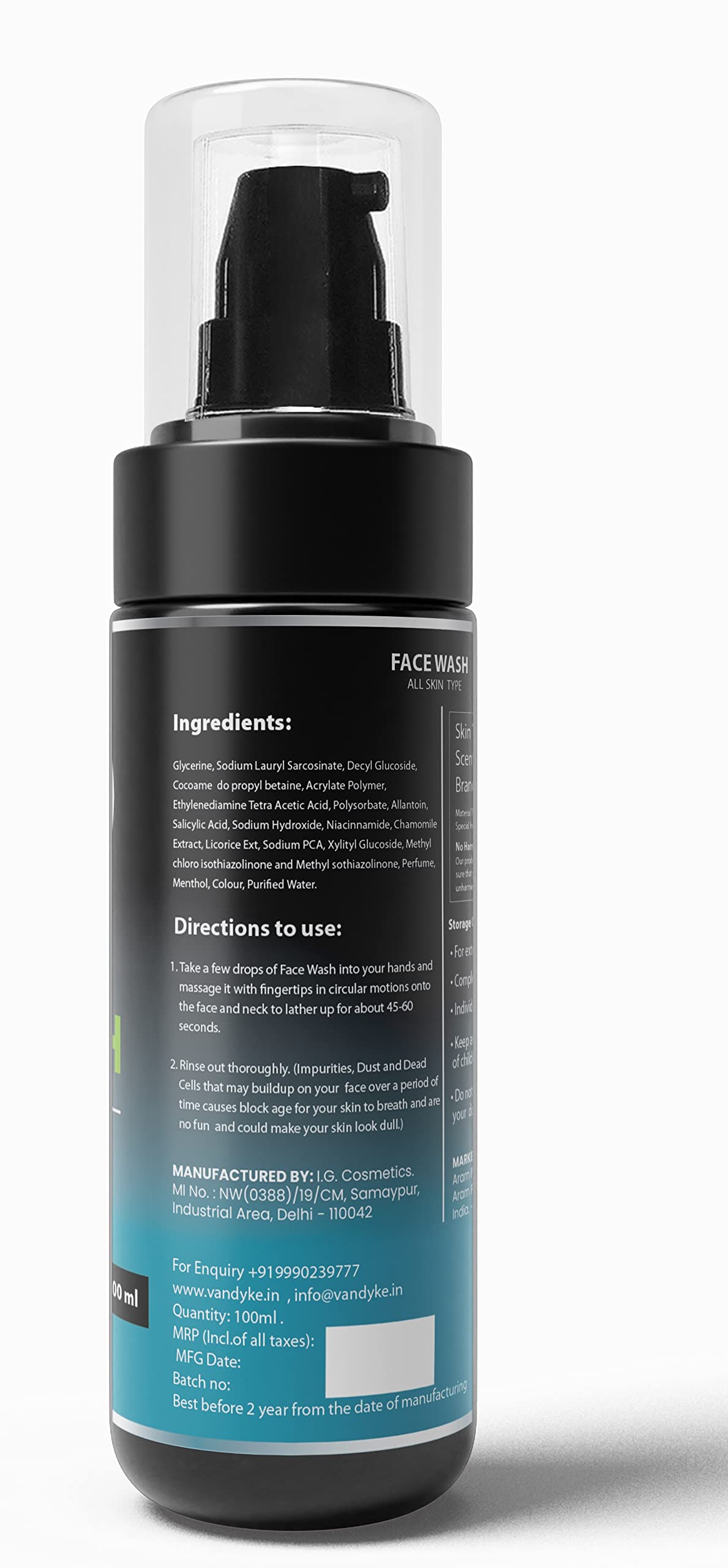 Vandyke Ocean Gel Face Wash for Men - Sulfate & Paraben Free, 100ml | Hydrating & Refreshing Cleanser for Oily & Sensitive Skin | Perfect for Daily Skincare Routine & Travel