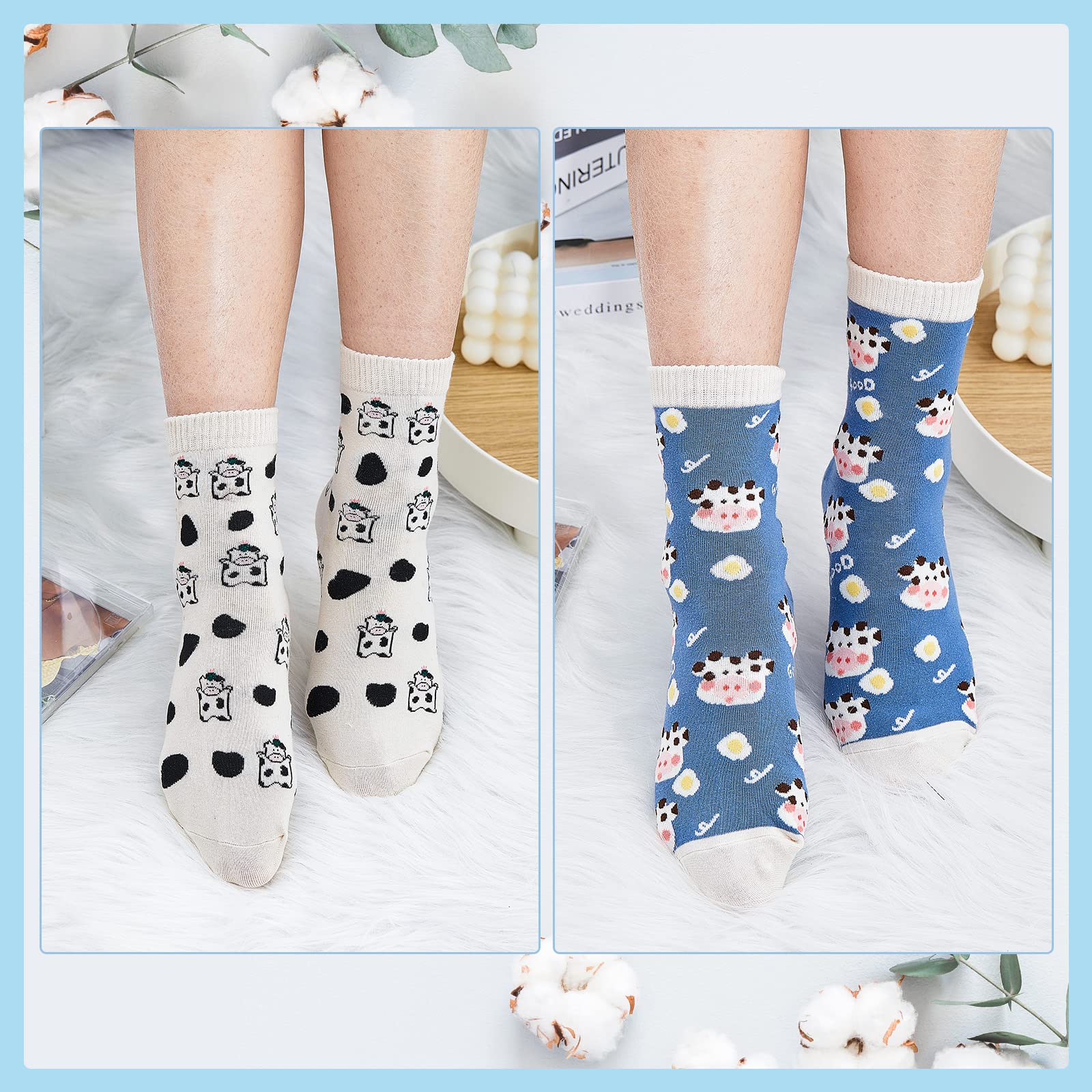 Geyoga 6 Pairs Women's Cow Print Fuzzy Socks - Warm Winter Novelty Animal Crew Socks with Cute Cow Design, Soft & Cozy Funny Socks for Women - Perfect Gift for Christmas, Coworkers & Animal Lovers - Great for Cold Weather, Lounge Wear & Themed Parties