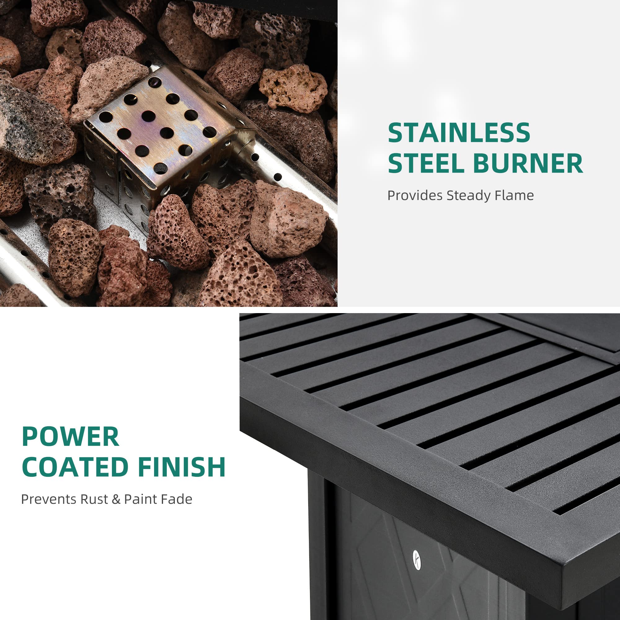 YITAHOME 43 Inch Black Rectangular Propane Fire Pit Table - 50,000 BTU Outdoor Gas Fire Pit with Electronic Ignition, Iron Tabletop & Lava Rocks - Includes Cover - Perfect for Patio, Deck, Garden, Backyard & Camping Gatherings