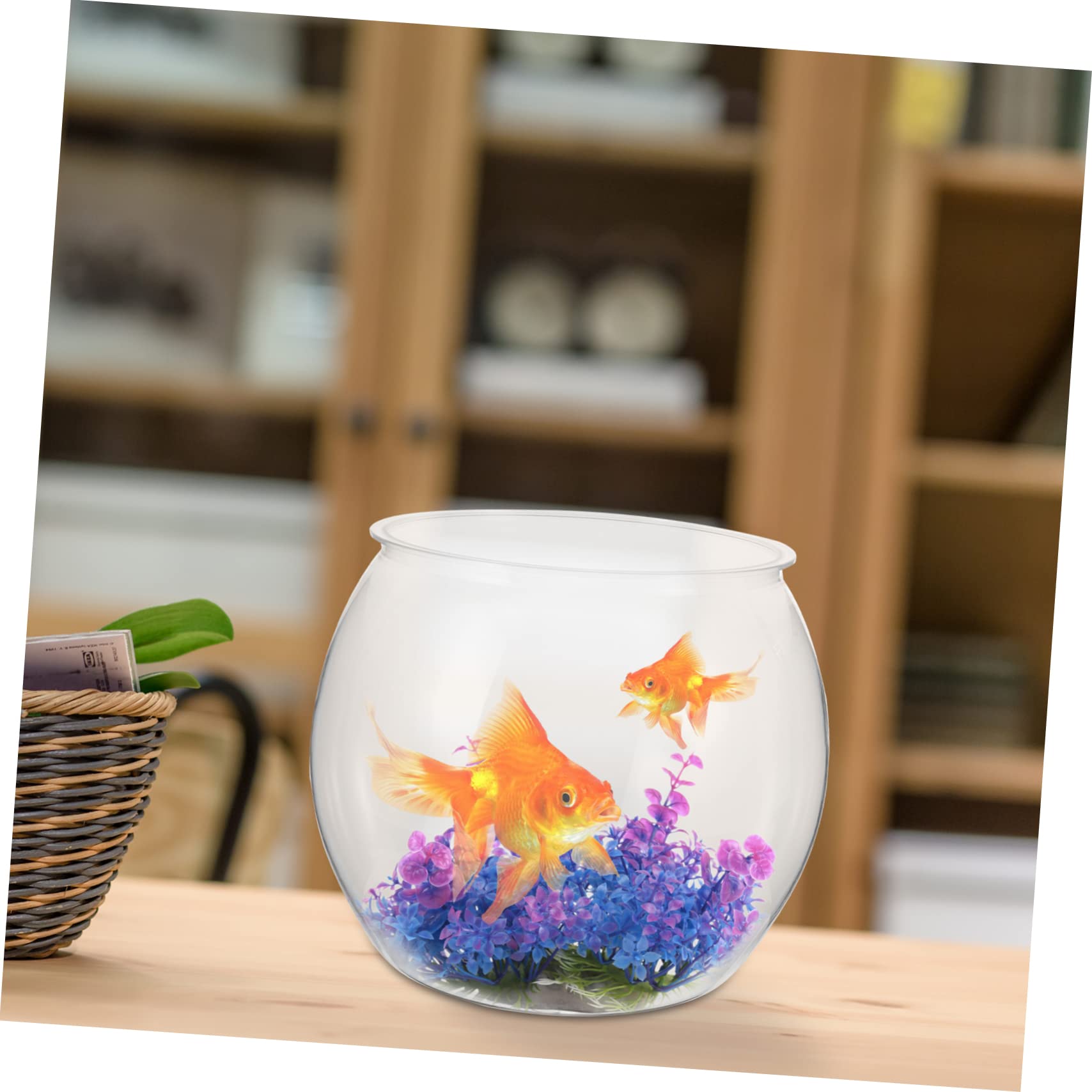 Transparent Round Plastic Fish Bowl - Goldfish Tank, Vase, Terrarium for Office & Home Decor | Perfect for Betta Fish, Small Aquatic Pets, and Succulent Plants