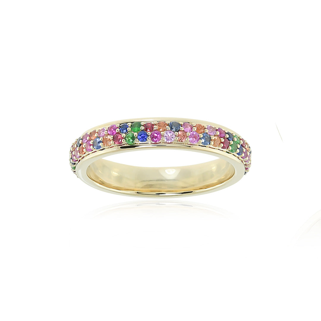 Rainbow Gemstone Eternity Ring for Women - 14K Gold Stackable Wedding Band with Natural Birthstones - Perfect for Anniversary, Engagement & Everyday Jewelry Gift