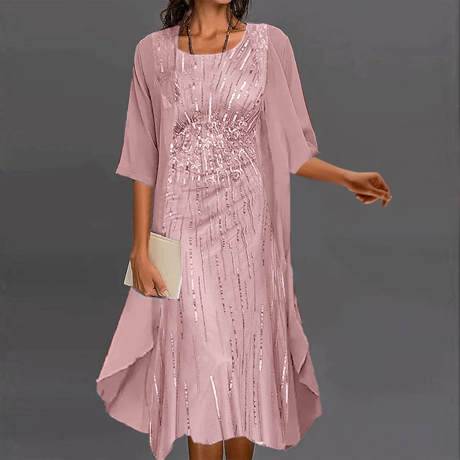 2 Piece Mother of The Bride Dresses with Jacket - Knee Length Lace Applique Wedding Guest Outfits for Women | Formal Occasions, Church Ceremonies & Special Events