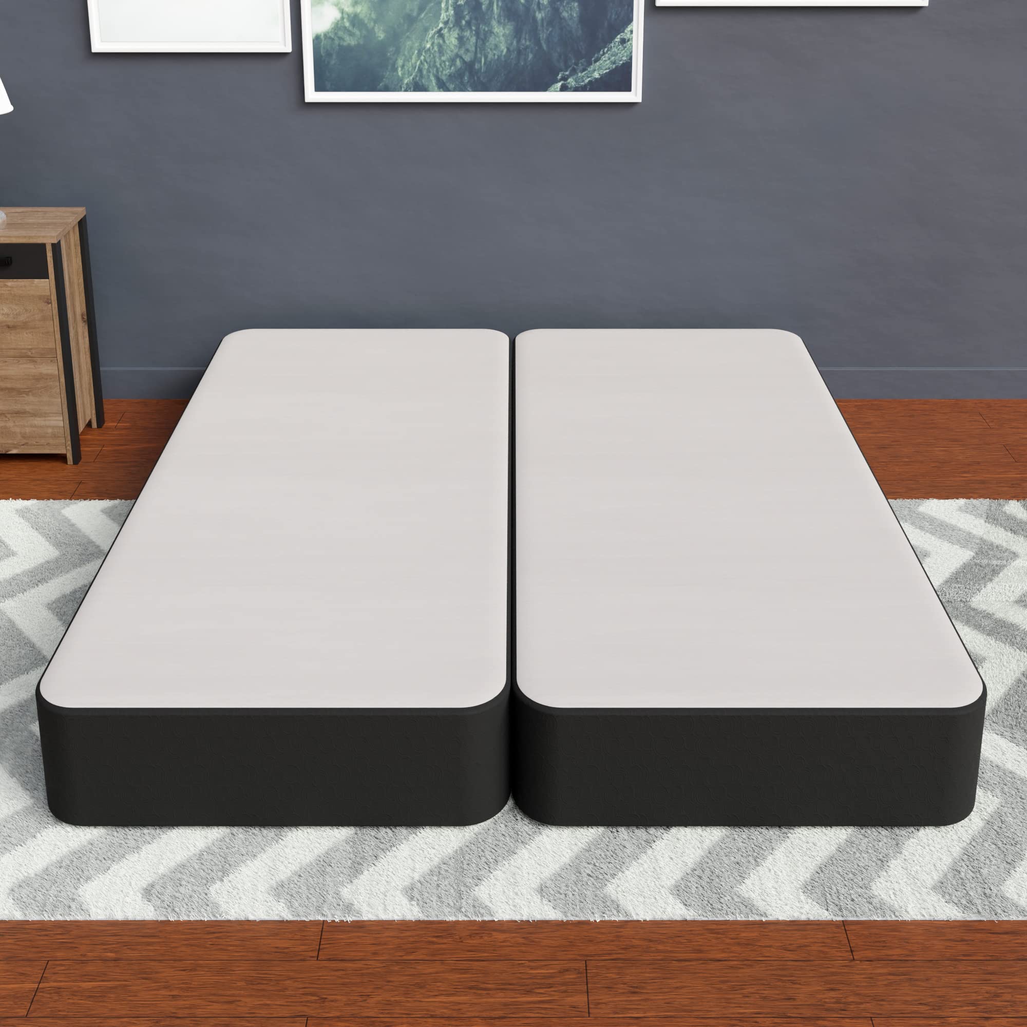 8-inch Queen Wood Split Box Spring Foundation for Mattress - Black Traditional Bed Base | Perfect for Platform Beds, Adjustable Bases & Bedroom Sets