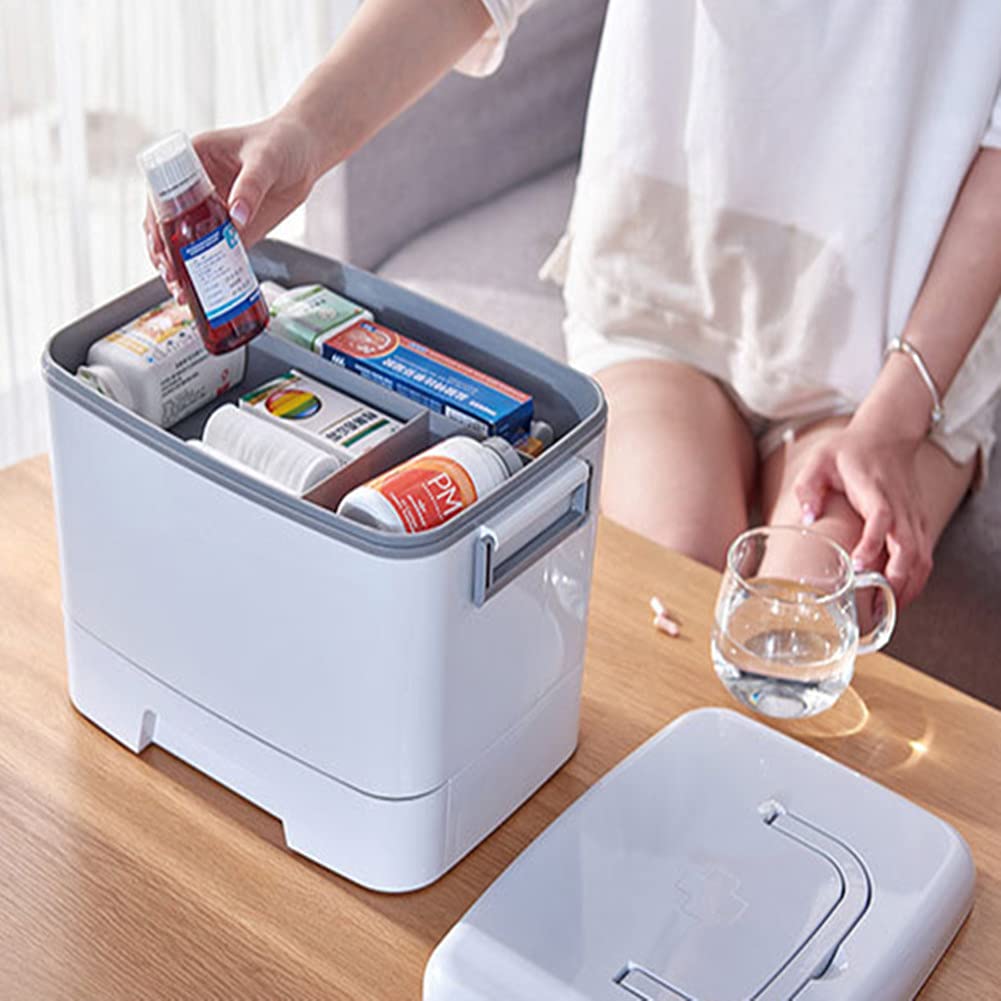 Jjoer Large Plastic Medicine Storage Box with Compartments - First Aid Organizer Tin in Grey (33 Compartments) - Perfect for Home, Travel & Emergency Medical Supplies