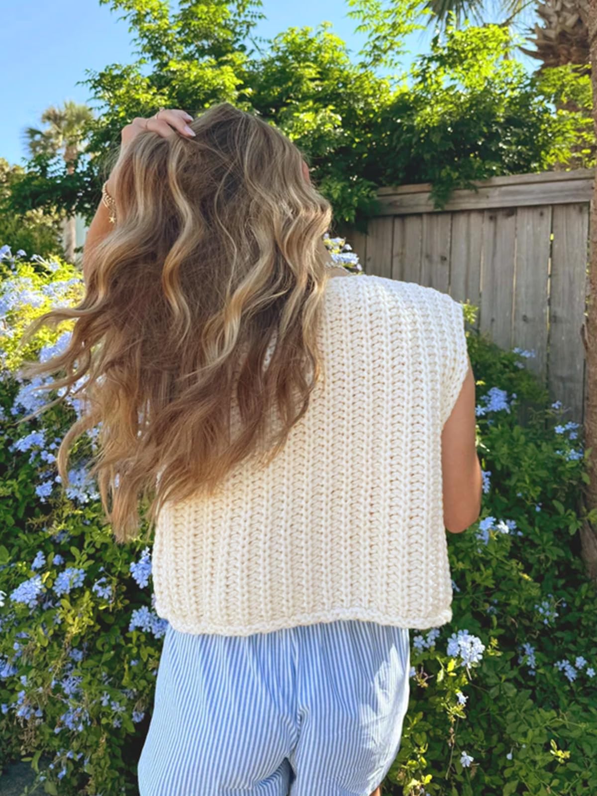 KEOMUD Women's Sleeveless Cropped Knit Cardigan 2025 - Casual Button Down Crochet Sweater Vest Top with Pockets | Perfect for Spring & Summer Layering, Beach Cover-Up, and Office Wear