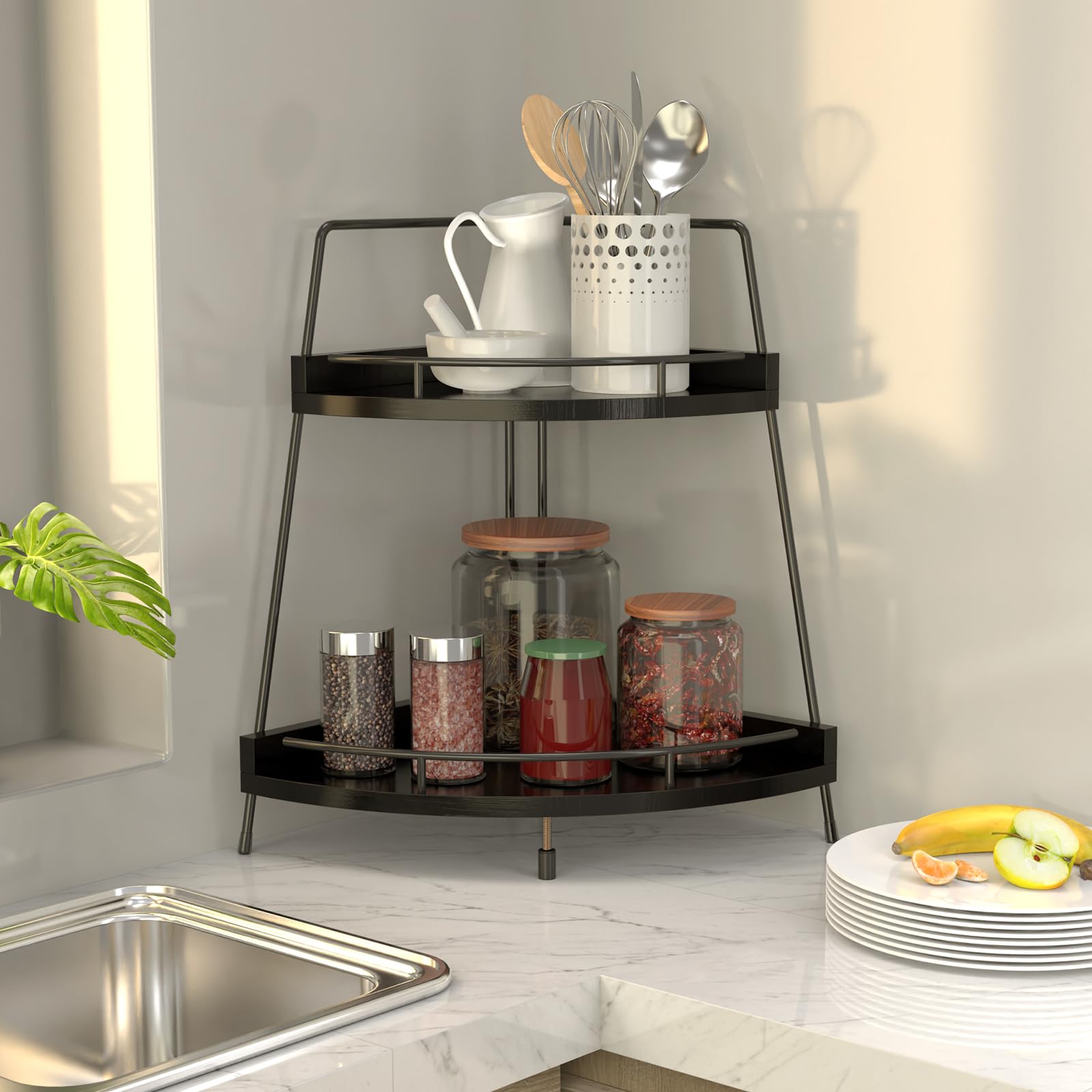 2-Tier Wooden Bathroom Counter Organizer - Space Saving Vanity Shelf for Makeup, Cosmetics & Toiletries - Perfect for Bathroom, Kitchen Counter & Dresser Organization (Thanksgiving Gift Idea)