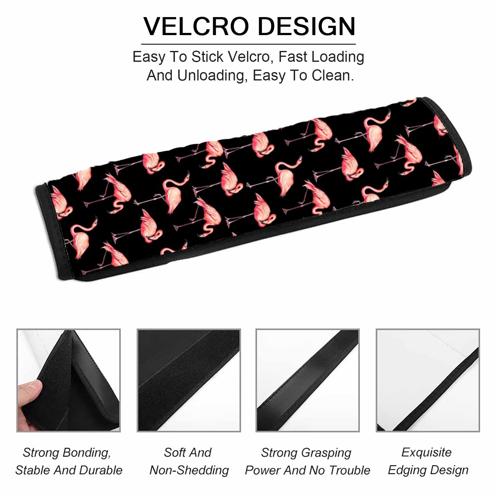 Black Flamingo Car Seat Belt Strap Covers - Soft Shoulder Pads for Adults & Kids - Neck Protection for Women, Men, Girls & Boys - Universal Fit for Cars, SUVs & Trucks - Perfect for Commuting, Road Trips & Daily Driving - Also Great as Backpack Straps & Handbag Accessories