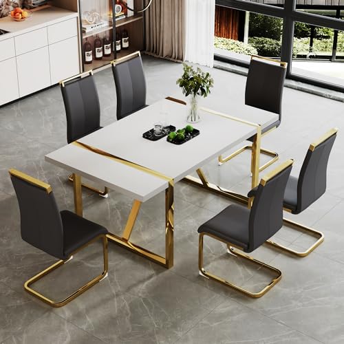 White&gold Table + Dark Grey Chairs